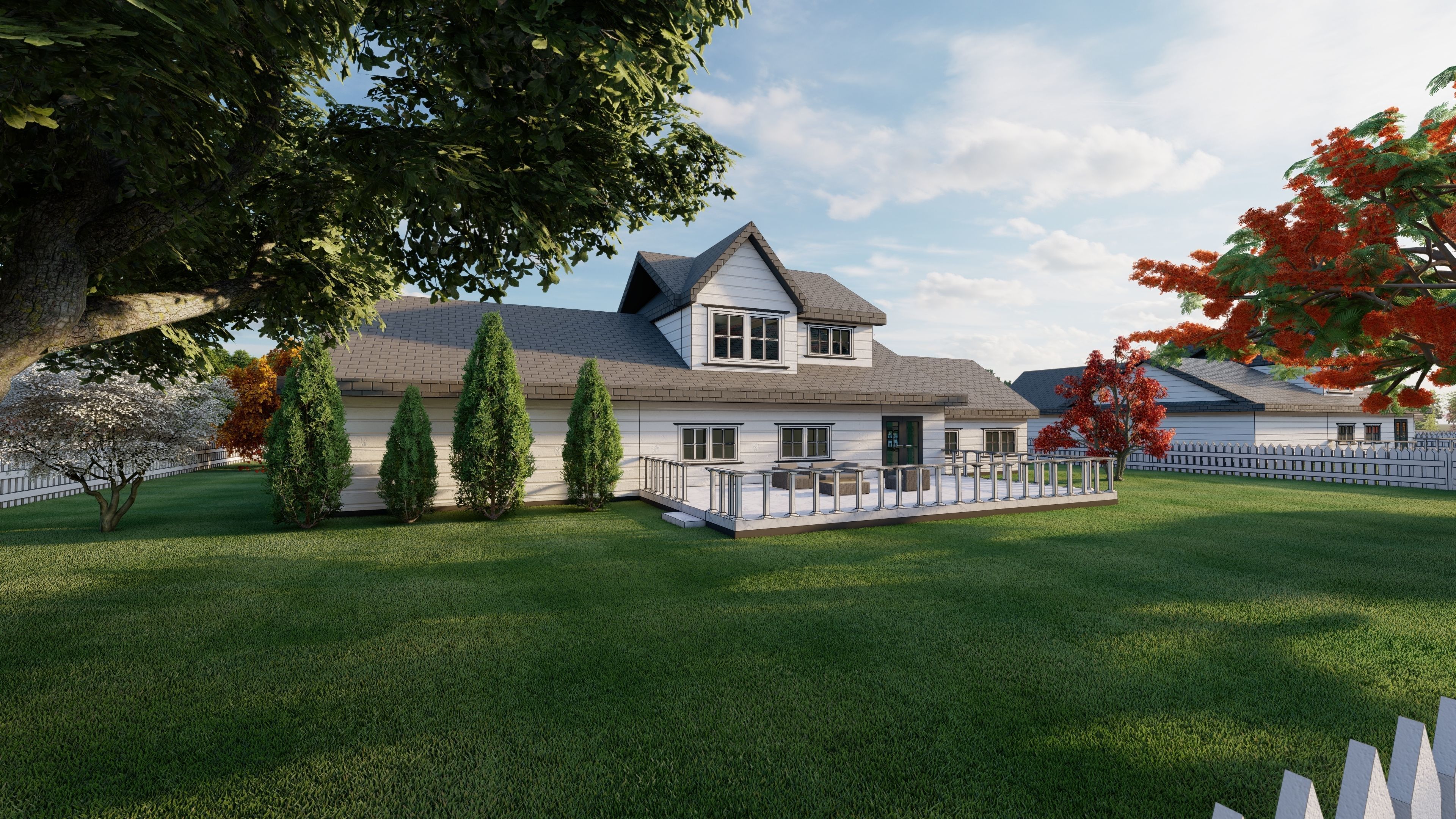 3D Villa 8 Model home with picket fence 3D model_1