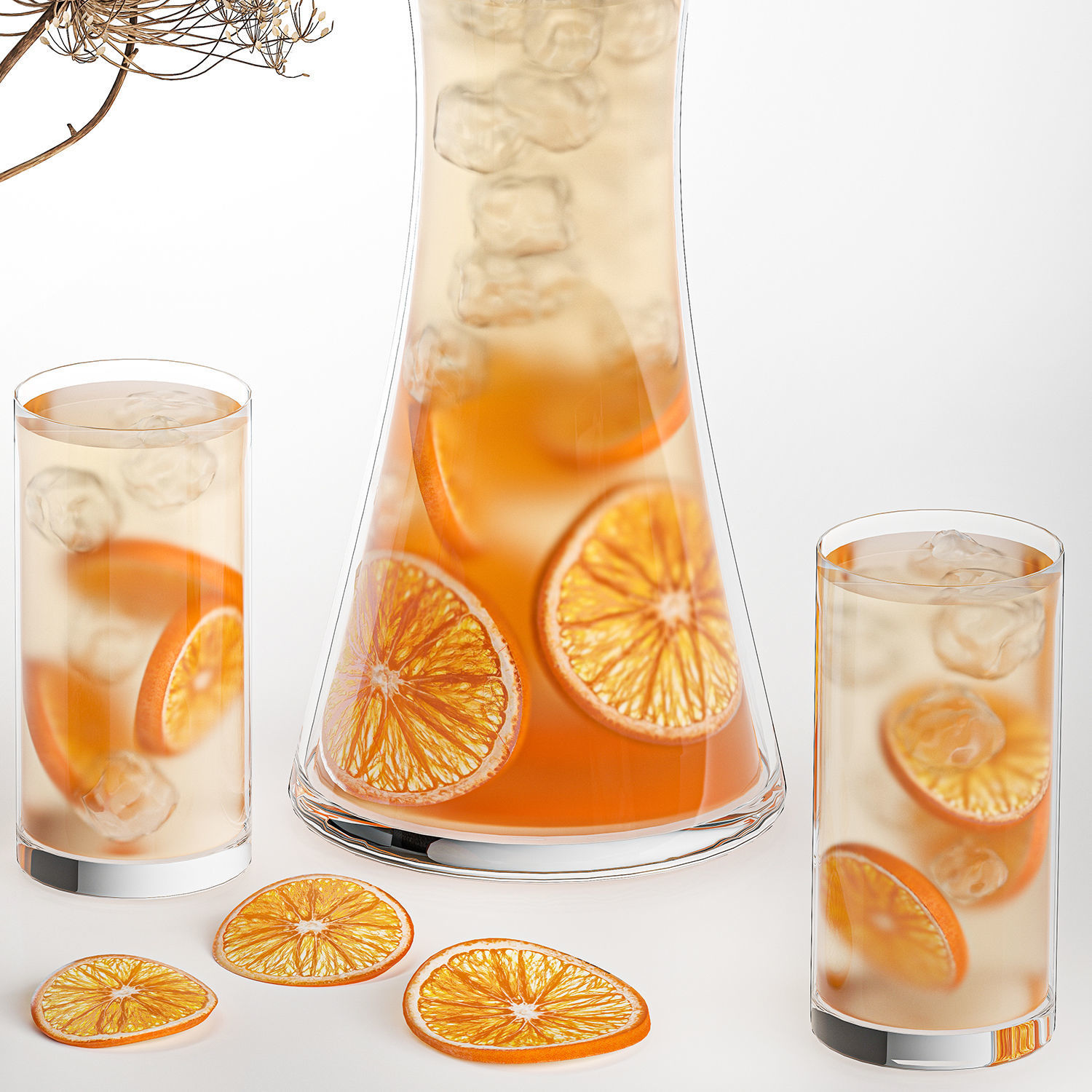 Citrus Lemonade With Ice And Orange Slices 3D model_2