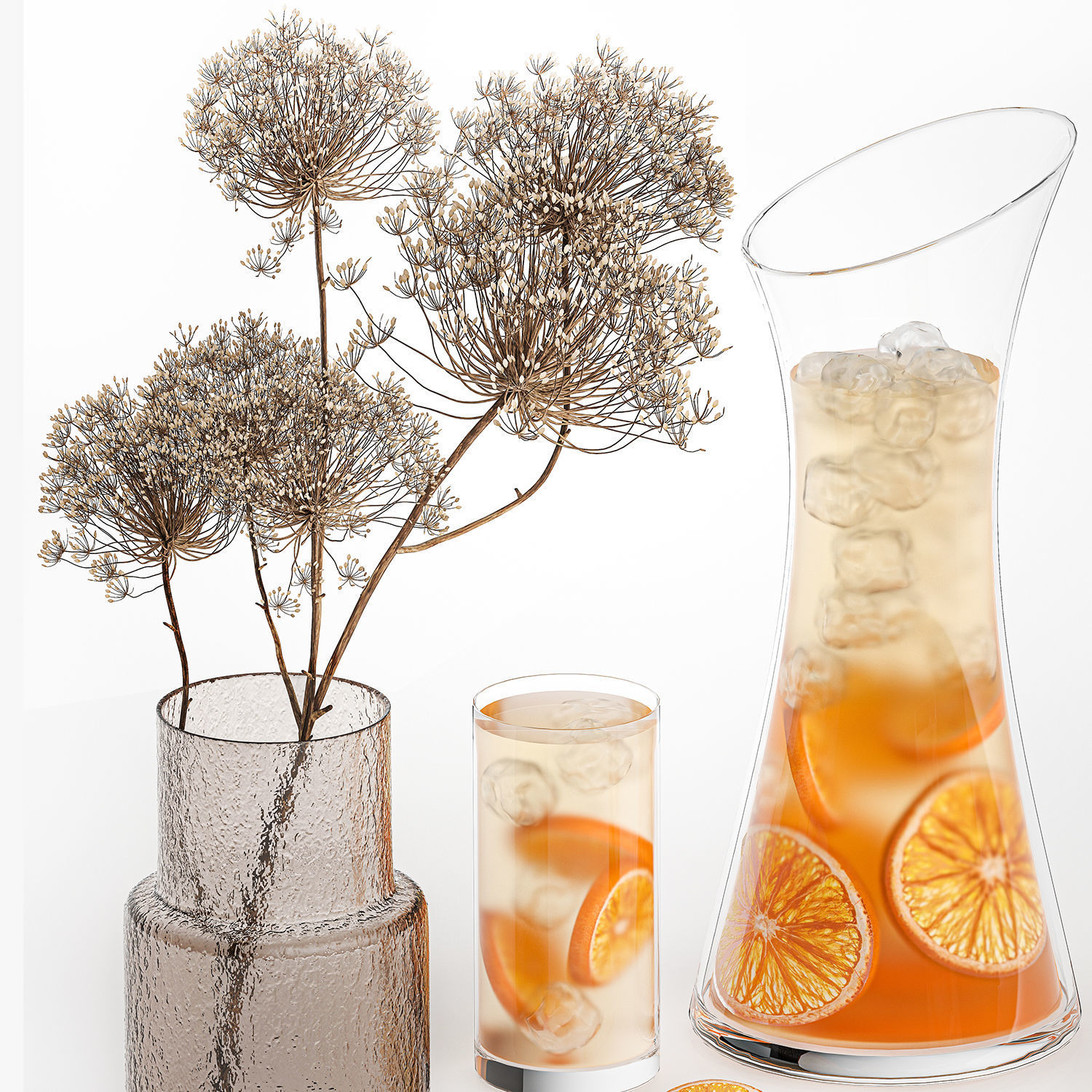 Citrus Lemonade With Ice And Orange Slices 3D model_4