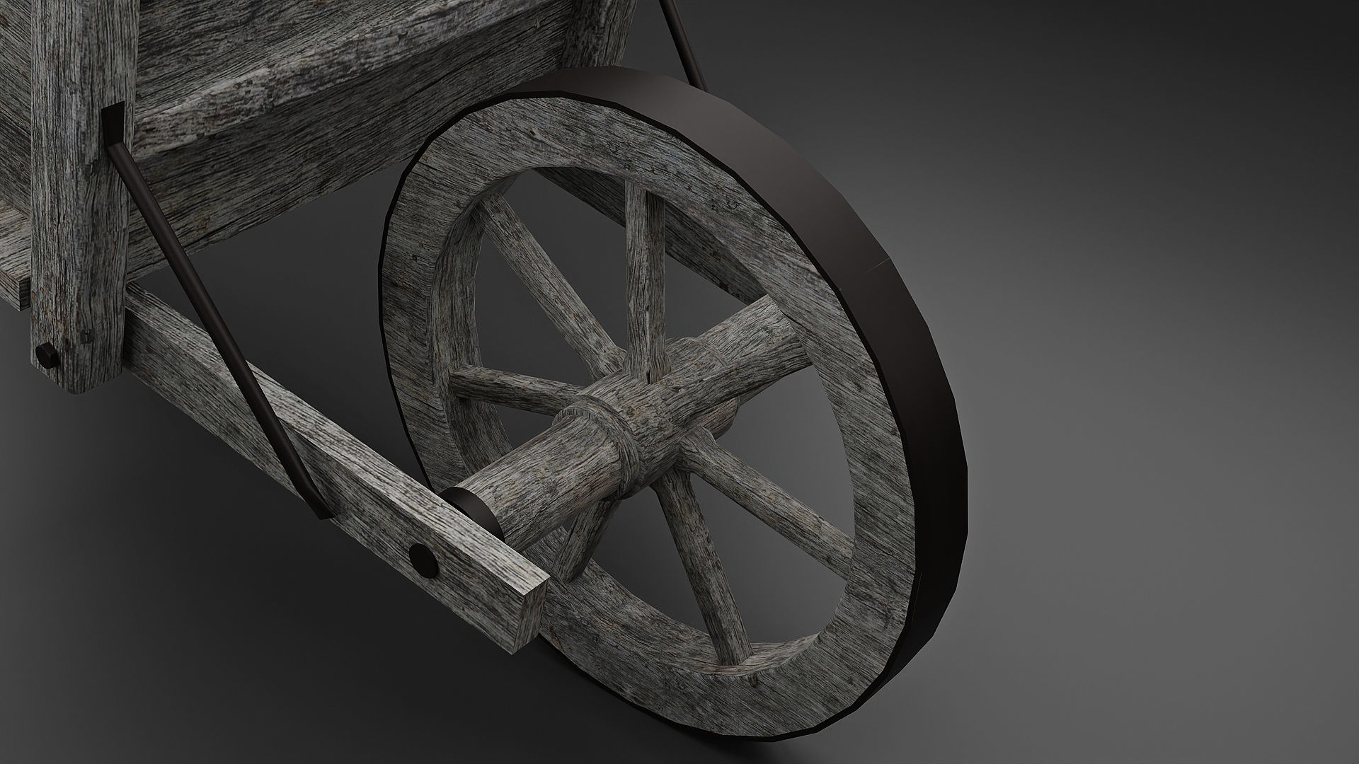 Wooden wheelbarrow Low-poly 3D model_5