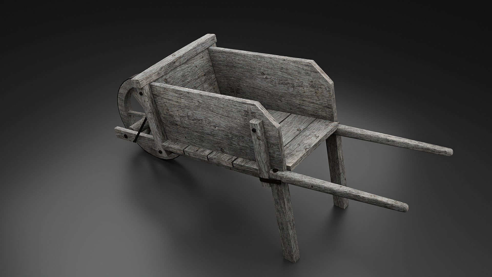 Wooden wheelbarrow Low-poly 3D model_4