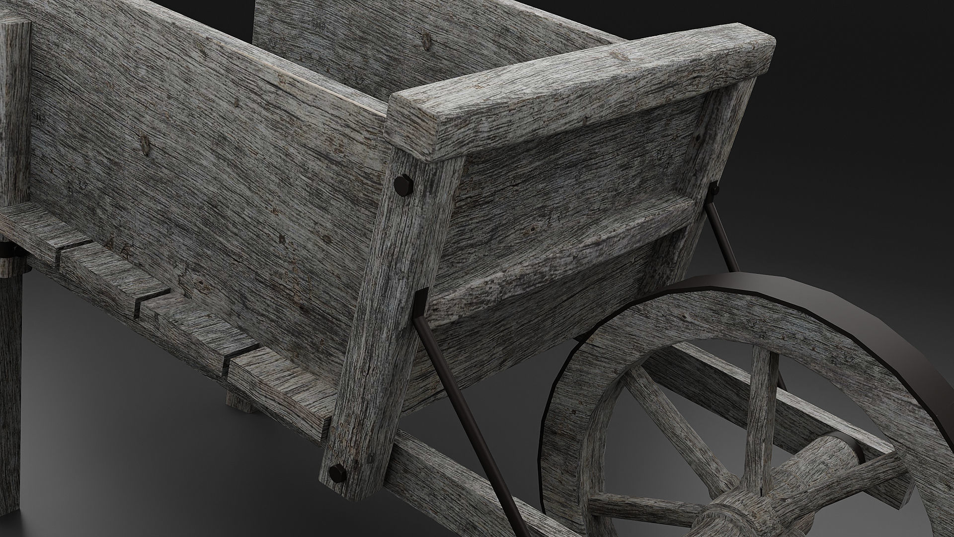 Wooden wheelbarrow Low-poly 3D model_3