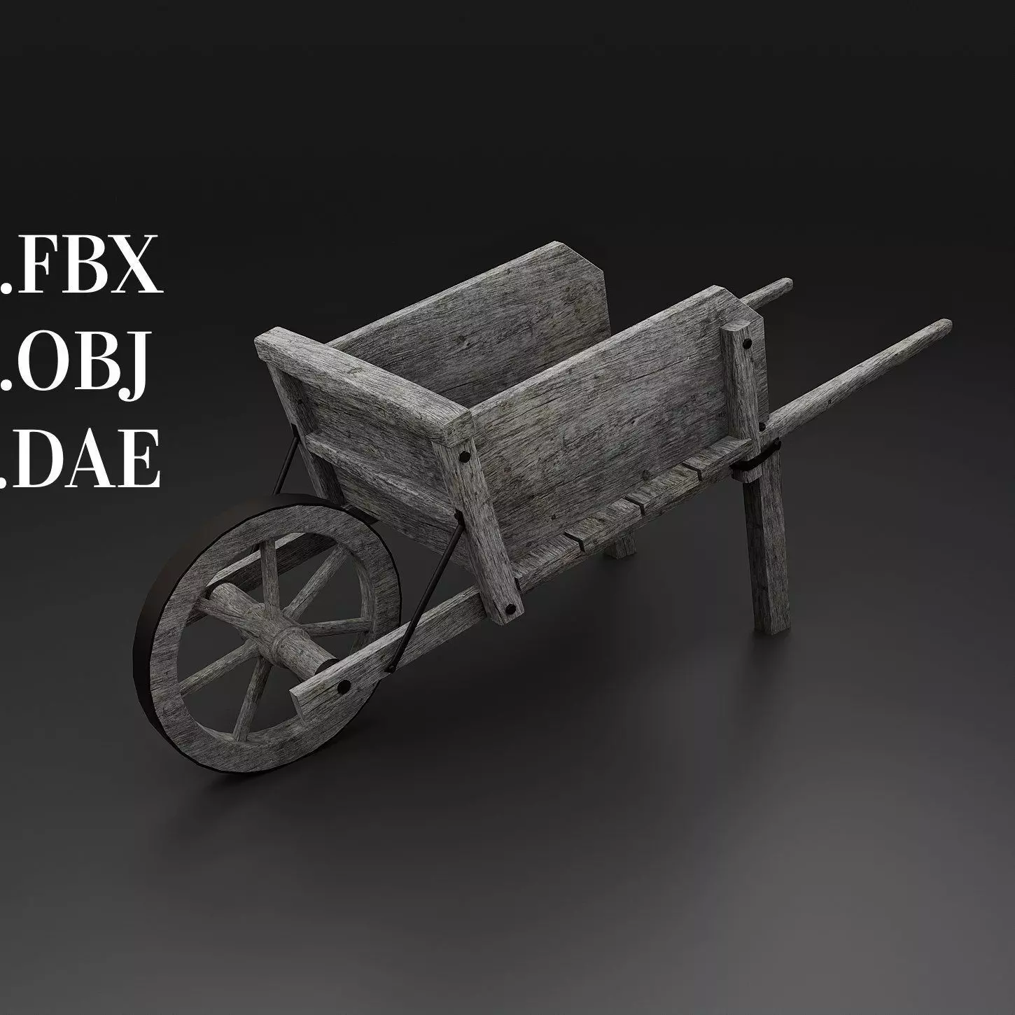 Wooden wheelbarrow Low-poly 3D model_0