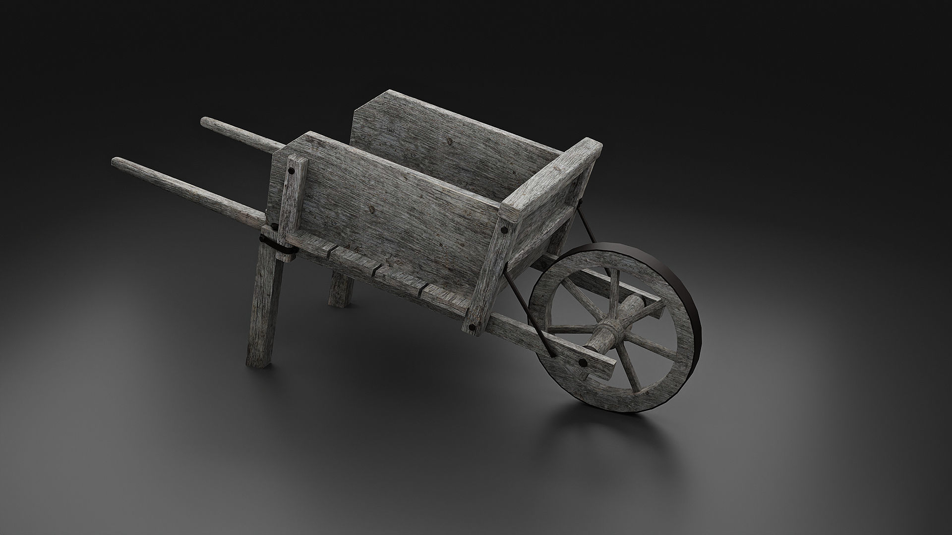 Wooden wheelbarrow Low-poly 3D model_1