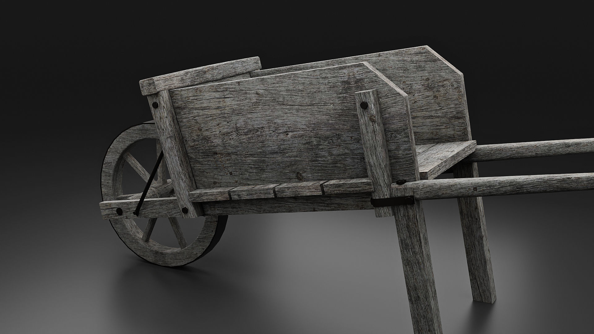 Wooden wheelbarrow Low-poly 3D model_2