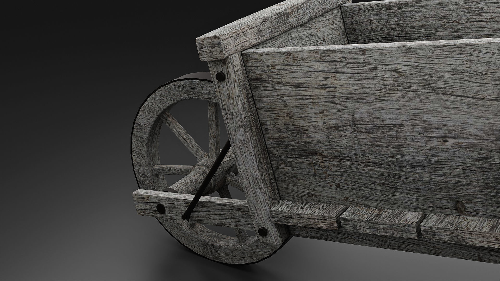 Wooden wheelbarrow Low-poly 3D model_6