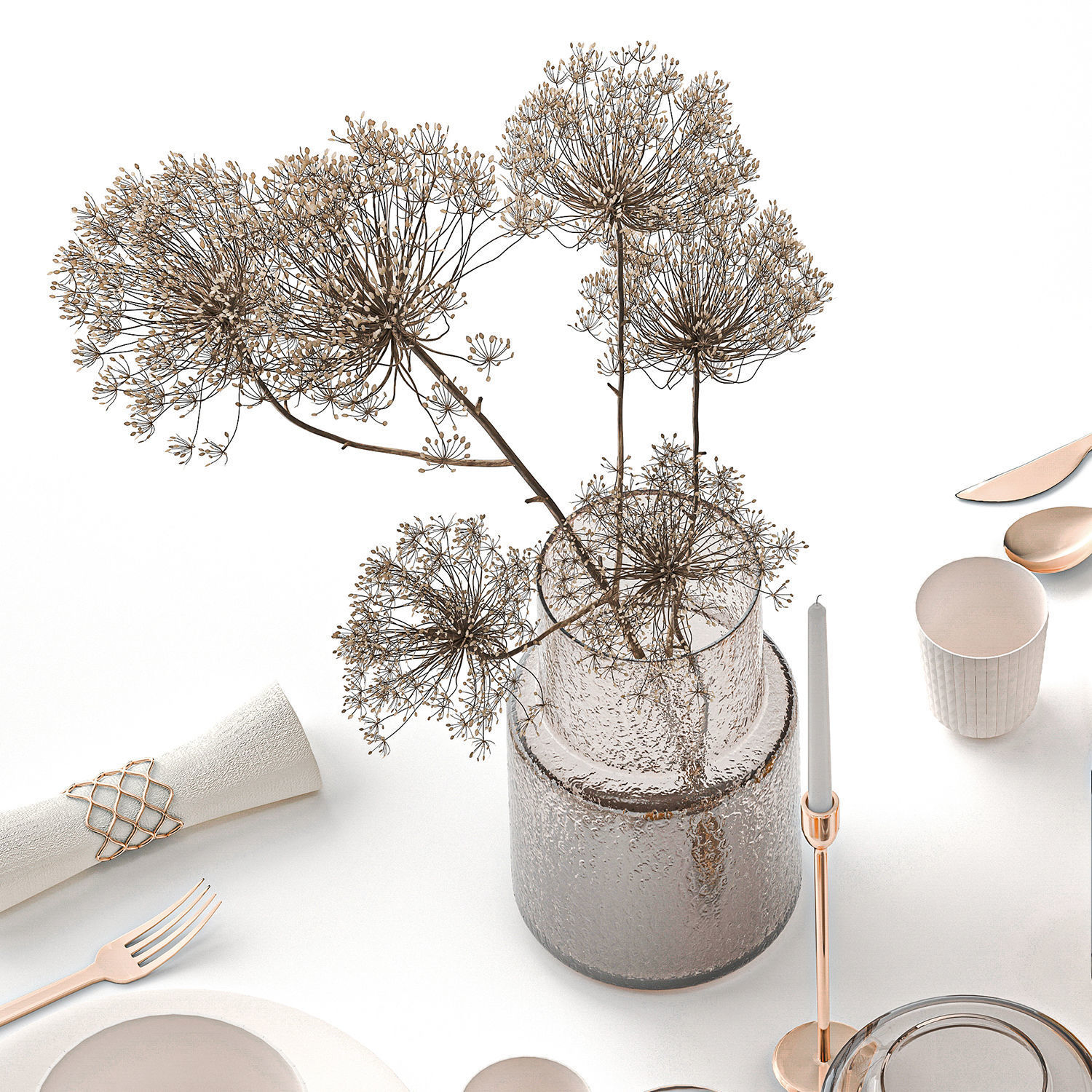 Stylish Table Setting For 4 Persons With Lemonade 3D model_3