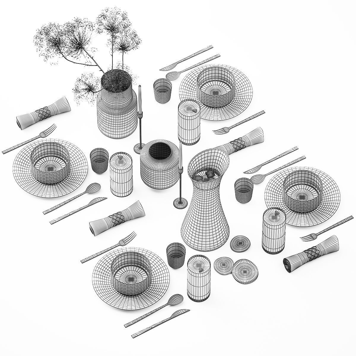 Stylish Table Setting For 4 Persons With Lemonade 3D model_5