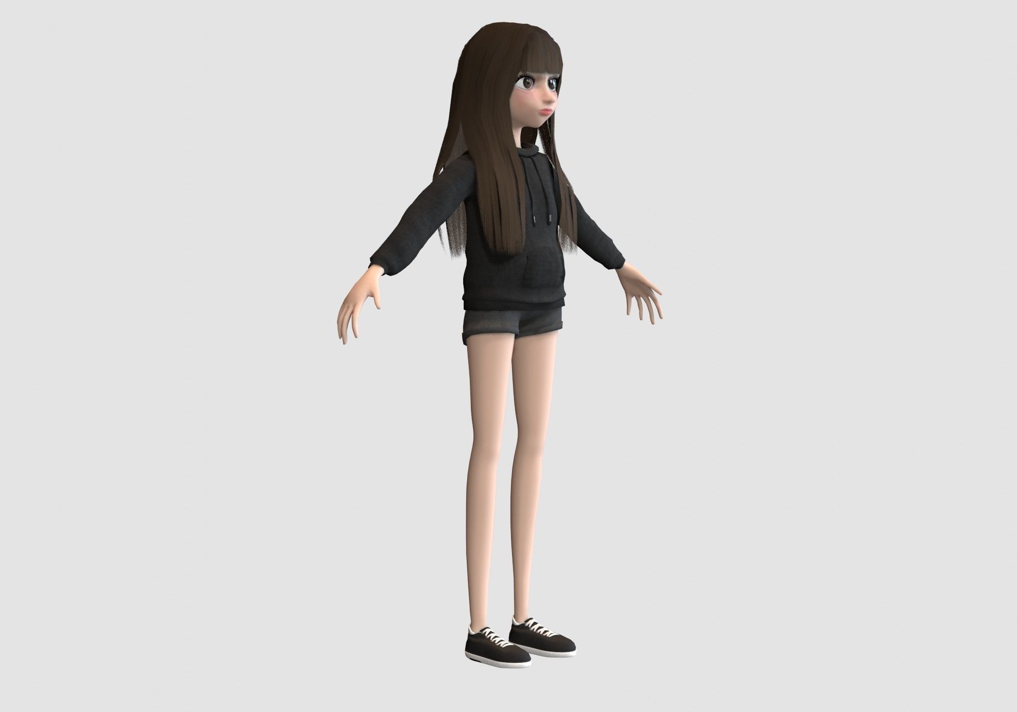 female cartoon teenager 3D model_1