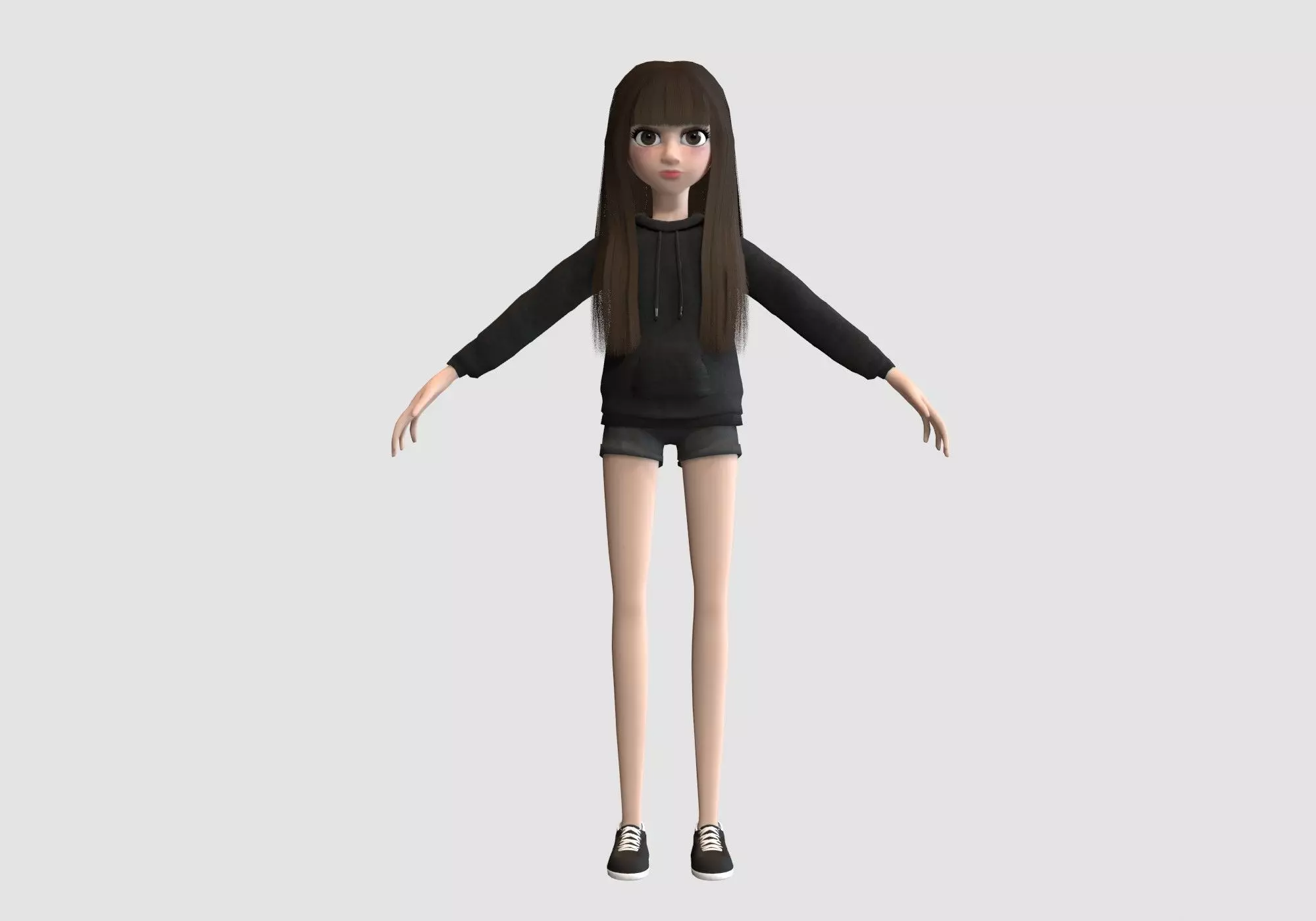 female cartoon teenager 3D model_0