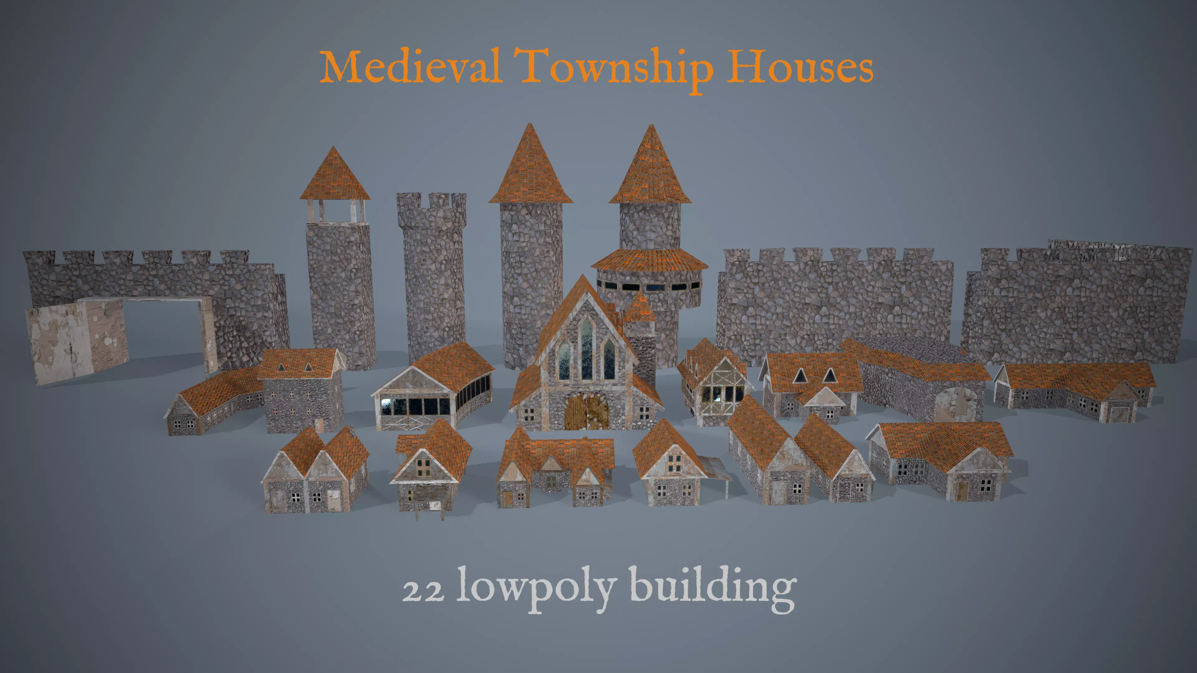 Lowpoly  Medieval Township Houses Low-poly 3D model_0
