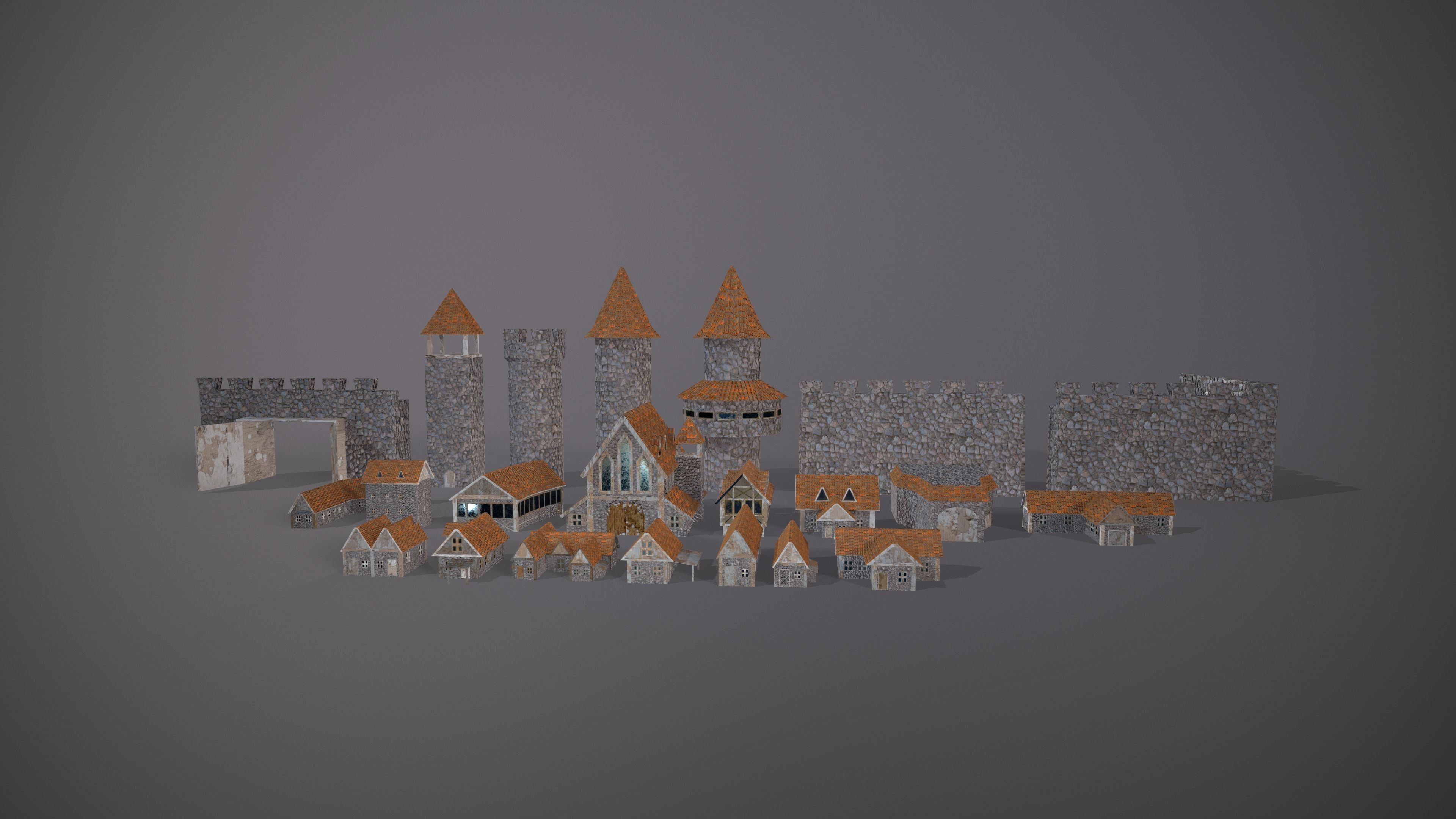 Lowpoly  Medieval Township Houses Low-poly 3D model_1