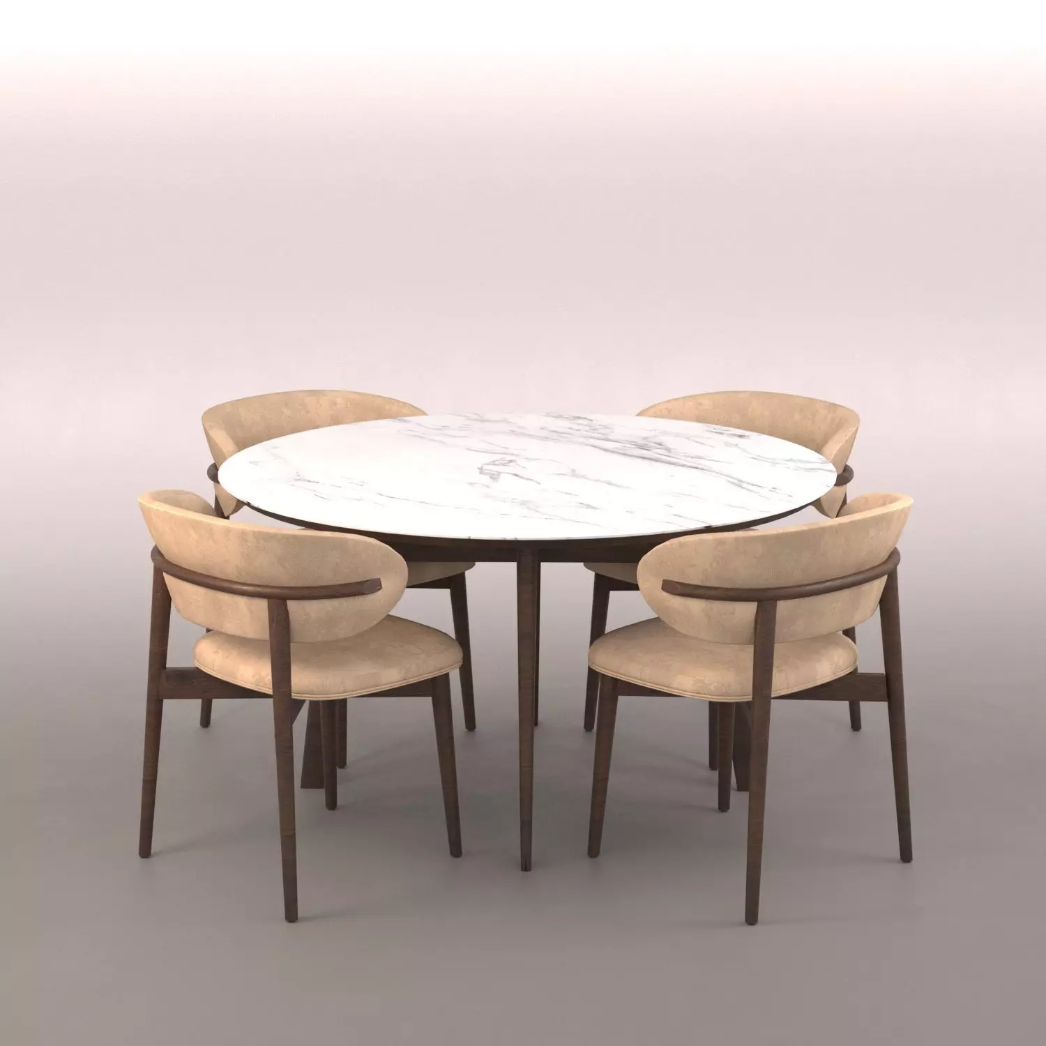 OLEANDRO dining table with four chairs and marble top 3D model_0