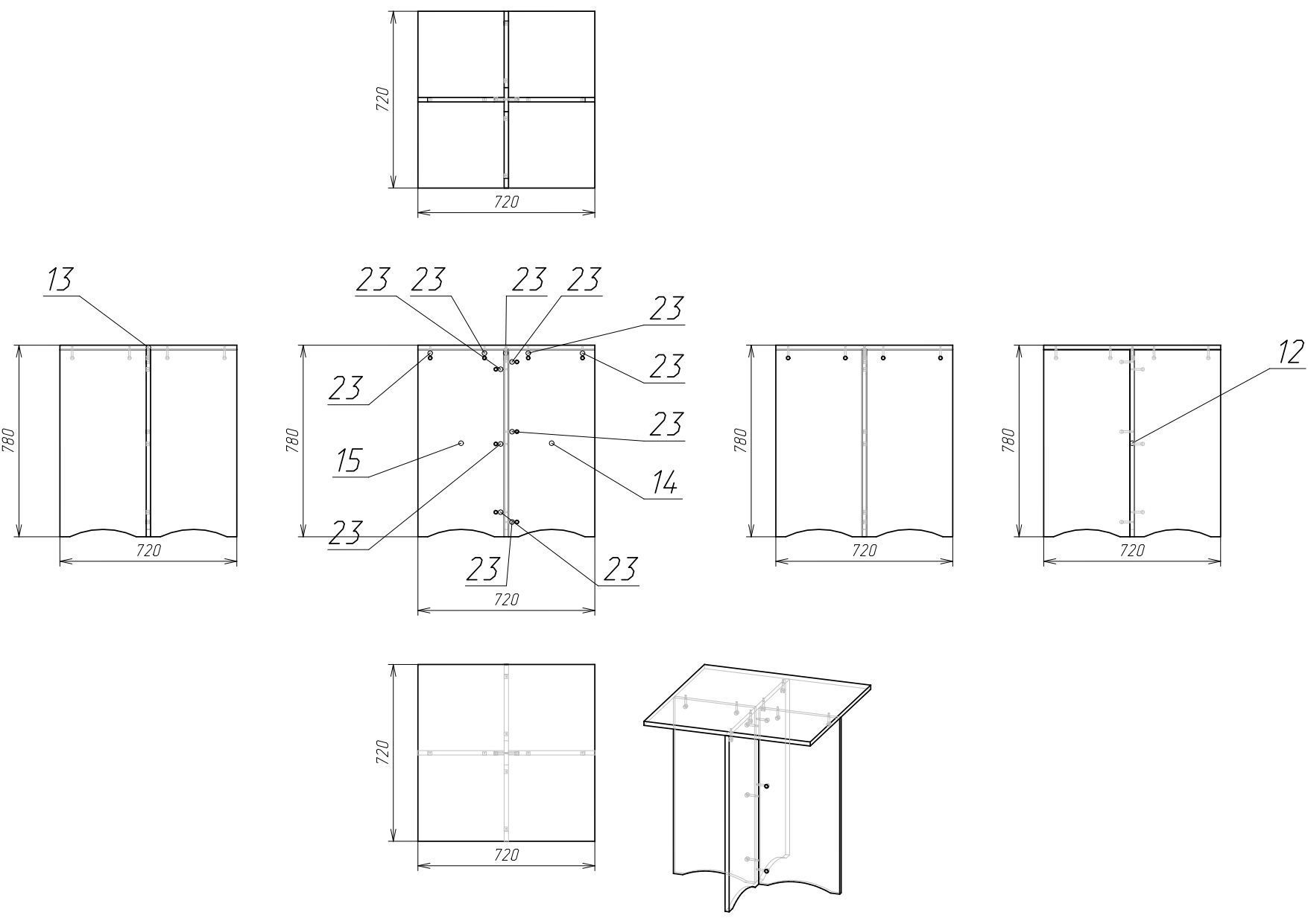 Furniture Coffee table and chairs 3D model_5