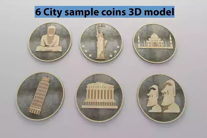 Coins collection 2 usa coin with statue of liberty Low-poly 3D model