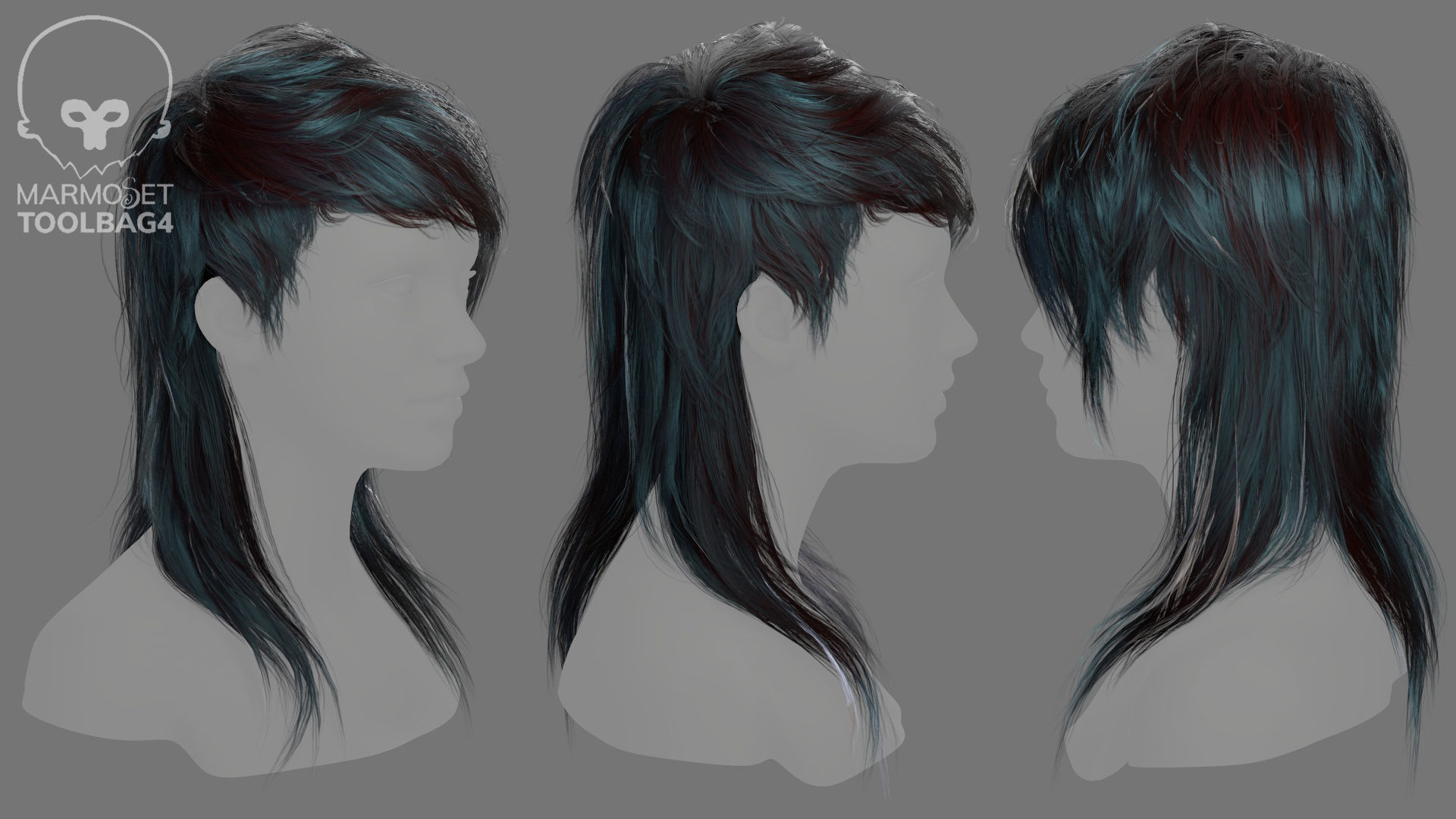 Low Poly Cards Game-ready Hairstyle Mullet Low-poly 3D model_3