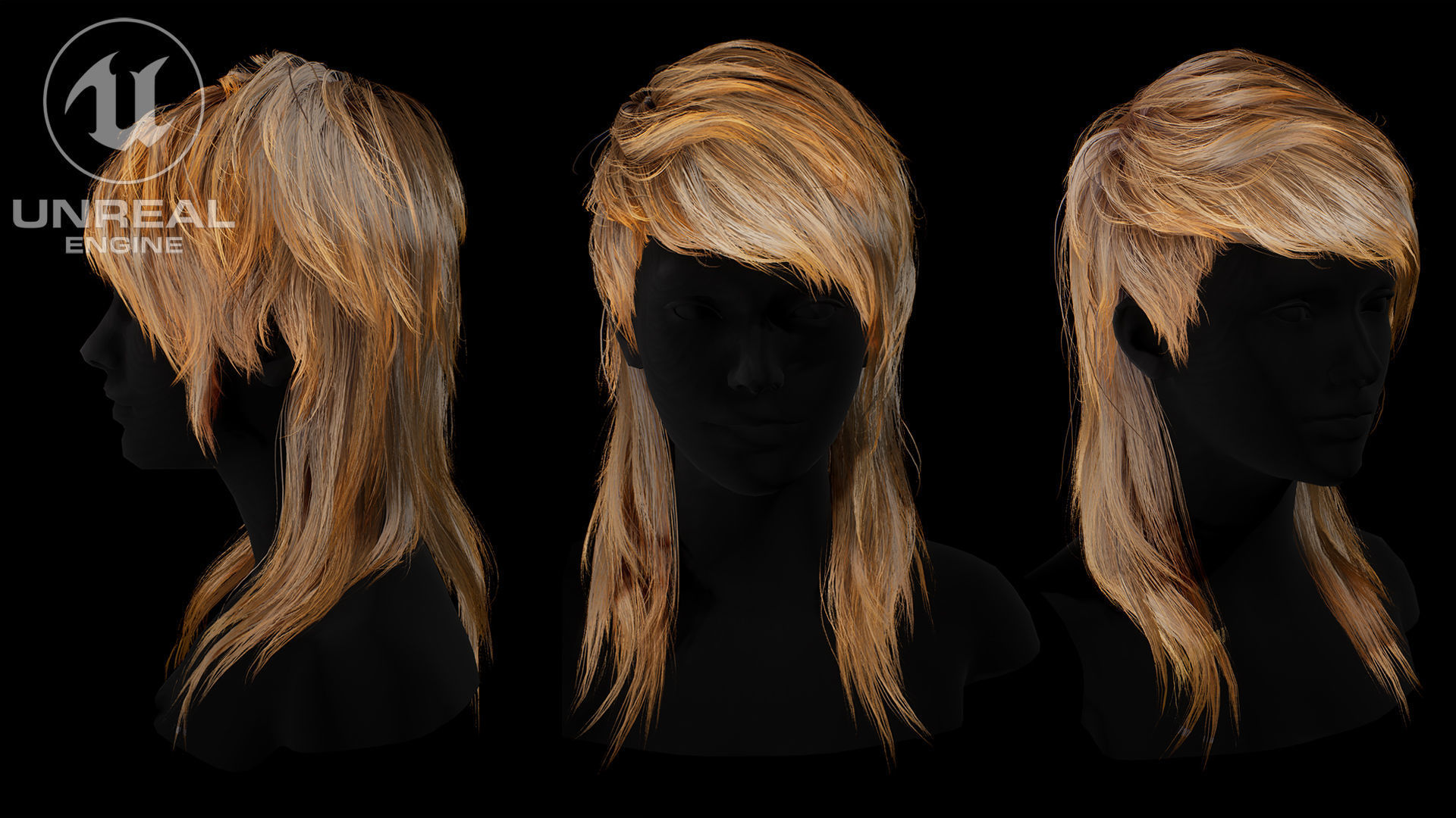 Low Poly Cards Game-ready Hairstyle Mullet Low-poly 3D model_7