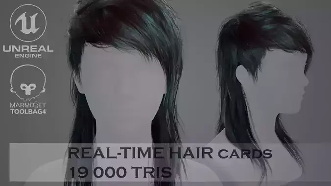 Low Poly Cards Game-ready Hairstyle Mullet Low-poly 3D model