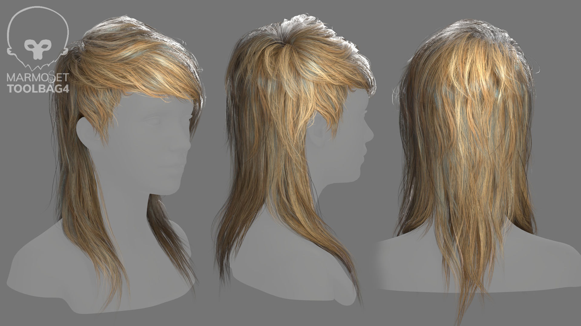 Low Poly Cards Game-ready Hairstyle Mullet Low-poly 3D model_4