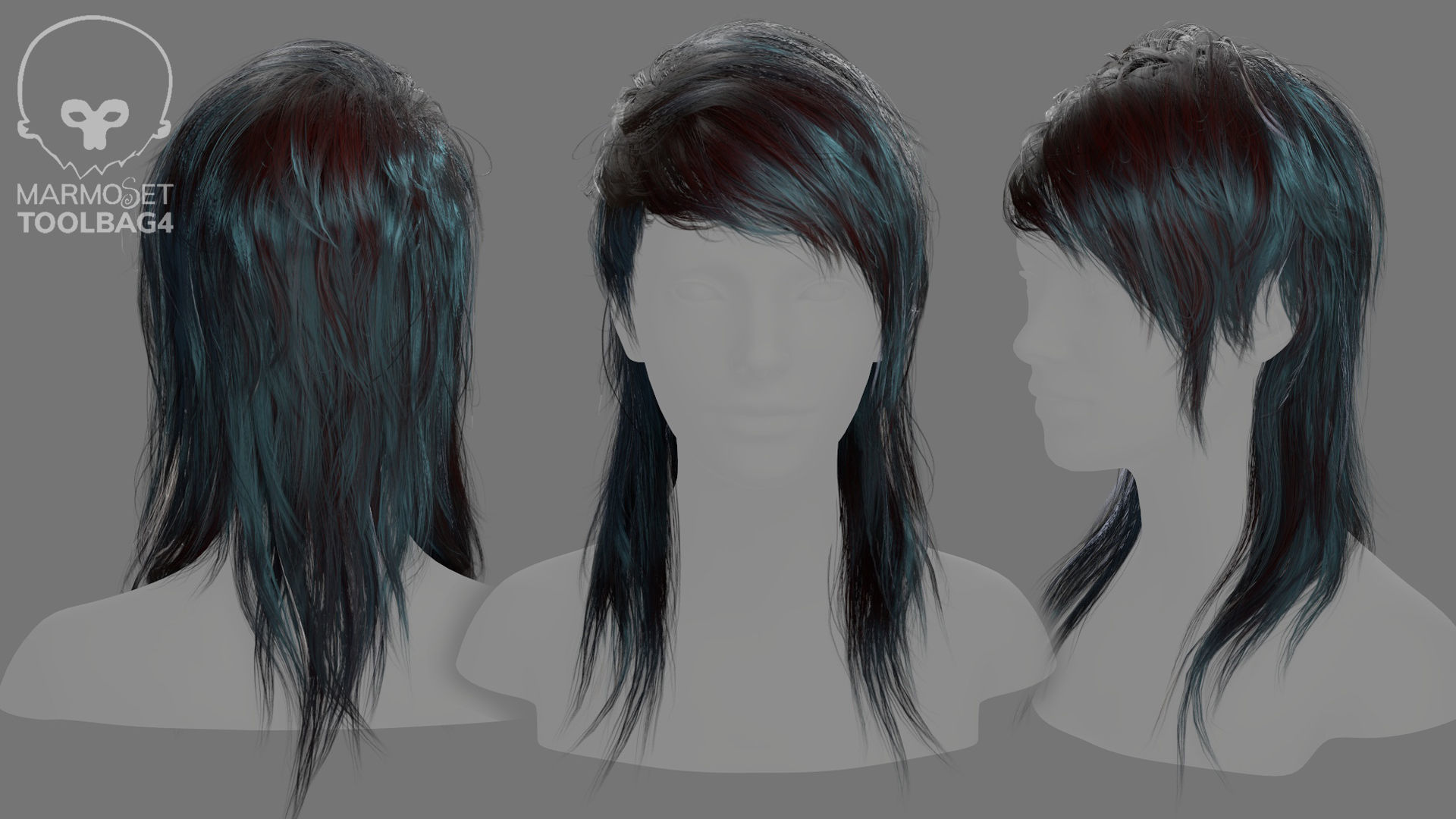 Low Poly Cards Game-ready Hairstyle Mullet Low-poly 3D model_2