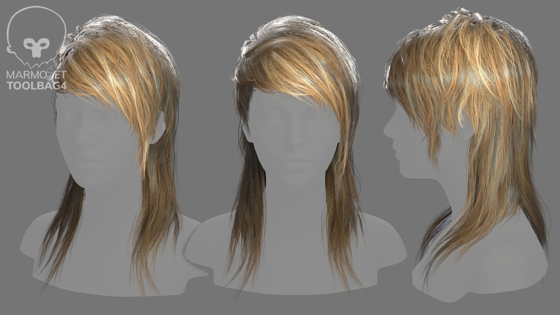 Low Poly Cards Game-ready Hairstyle Mullet Low-poly 3D model_5
