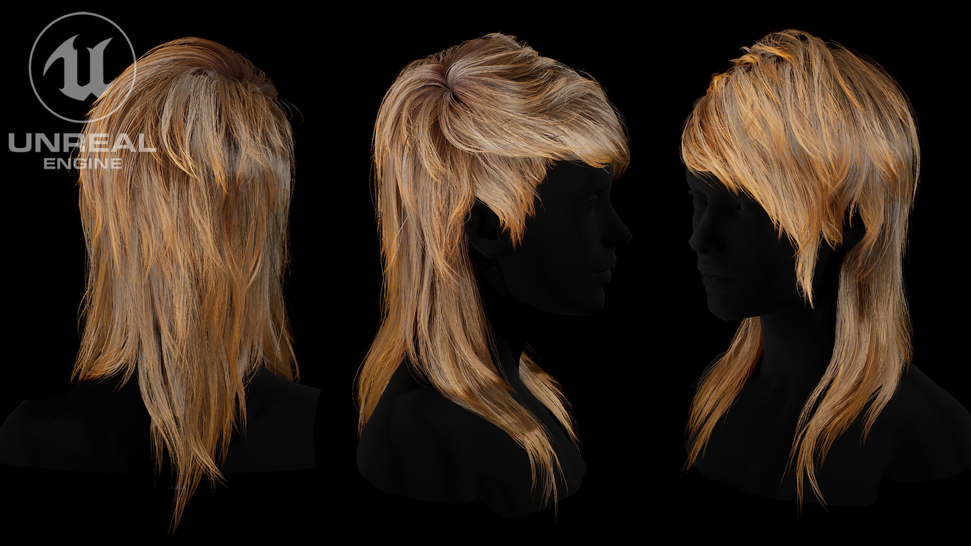 Low Poly Cards Game-ready Hairstyle Mullet Low-poly 3D model_6