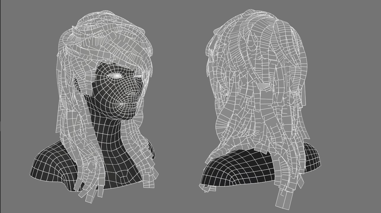 Low Poly Cards Game-ready Hairstyle Mullet Low-poly 3D model_9