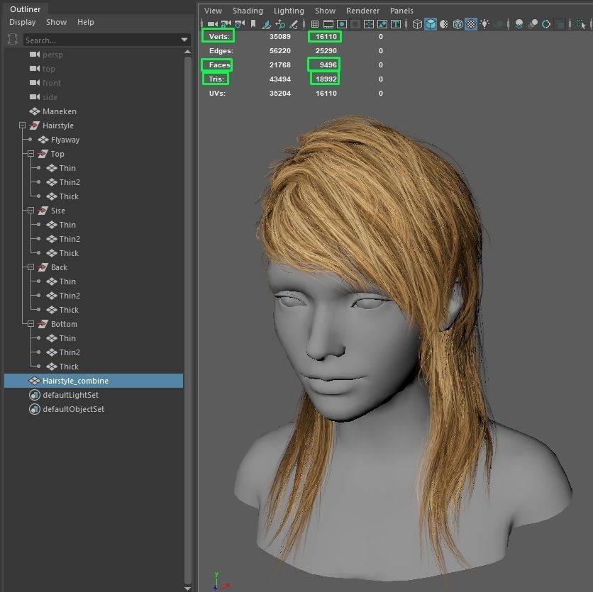 Low Poly Cards Game-ready Hairstyle Mullet Low-poly 3D model_8