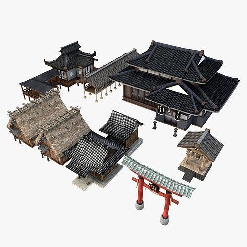 Ancient Japanese Village Collection Low-poly 3D model 3