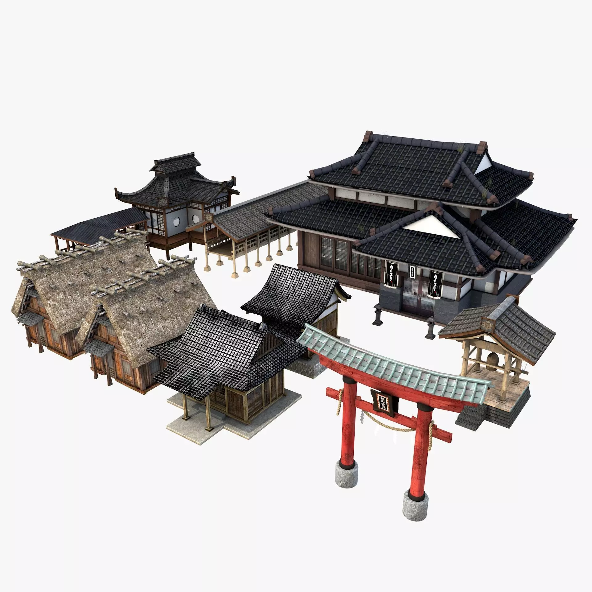 Ancient Japanese Village Collection Low-poly 3D model_0