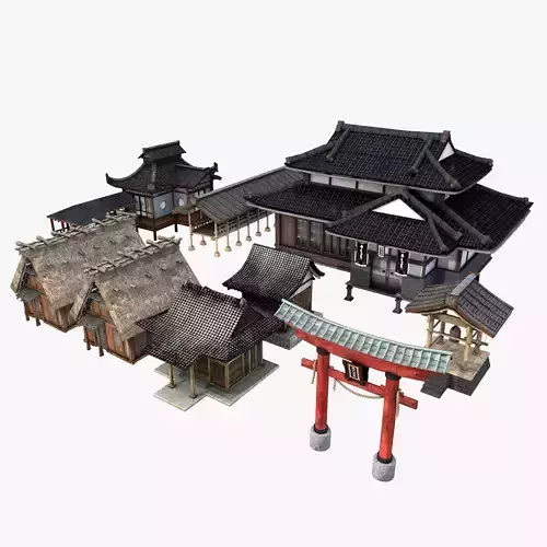 Ancient Japanese Village Collection Low-poly 3D model
