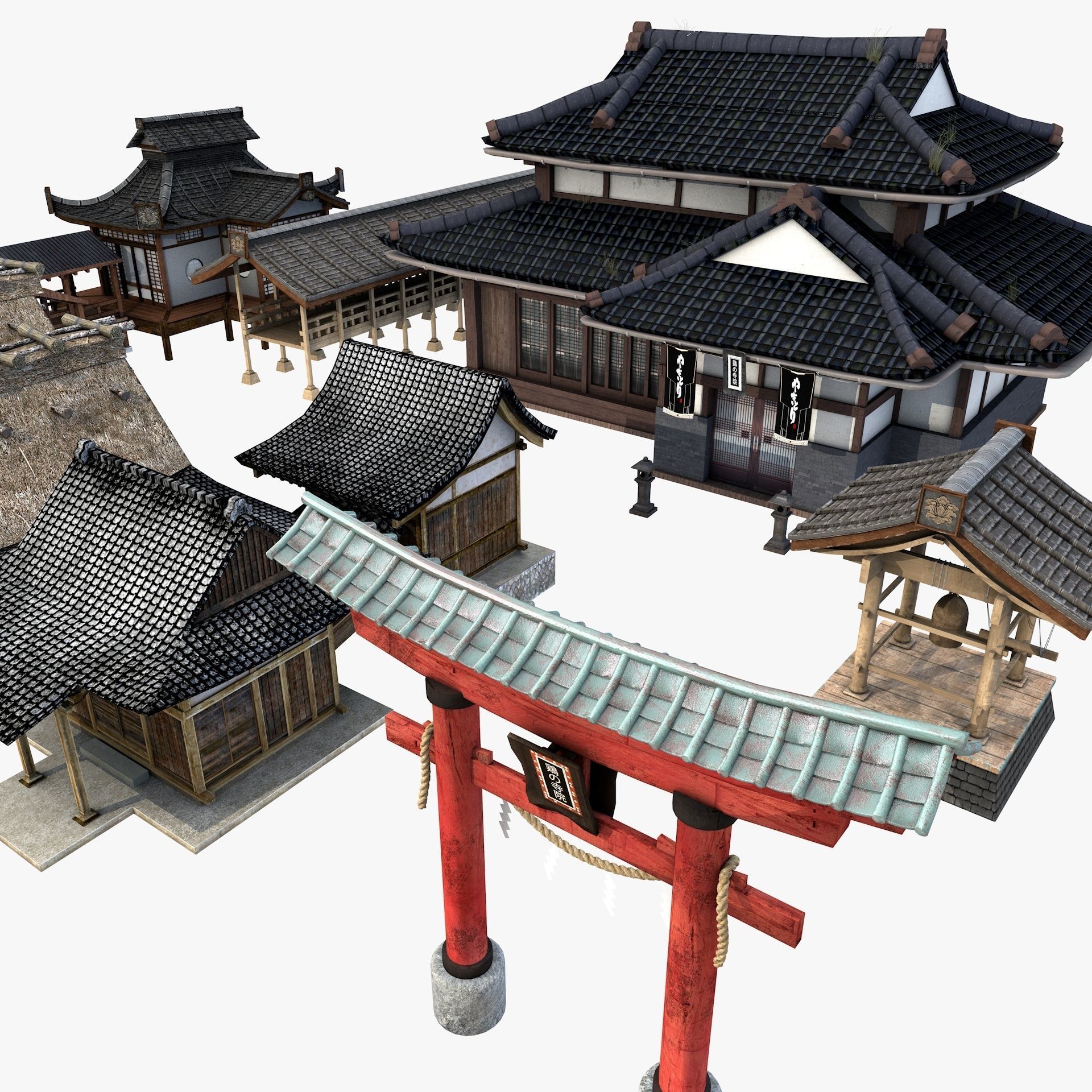 Ancient Japanese Village Collection Low-poly 3D model_1