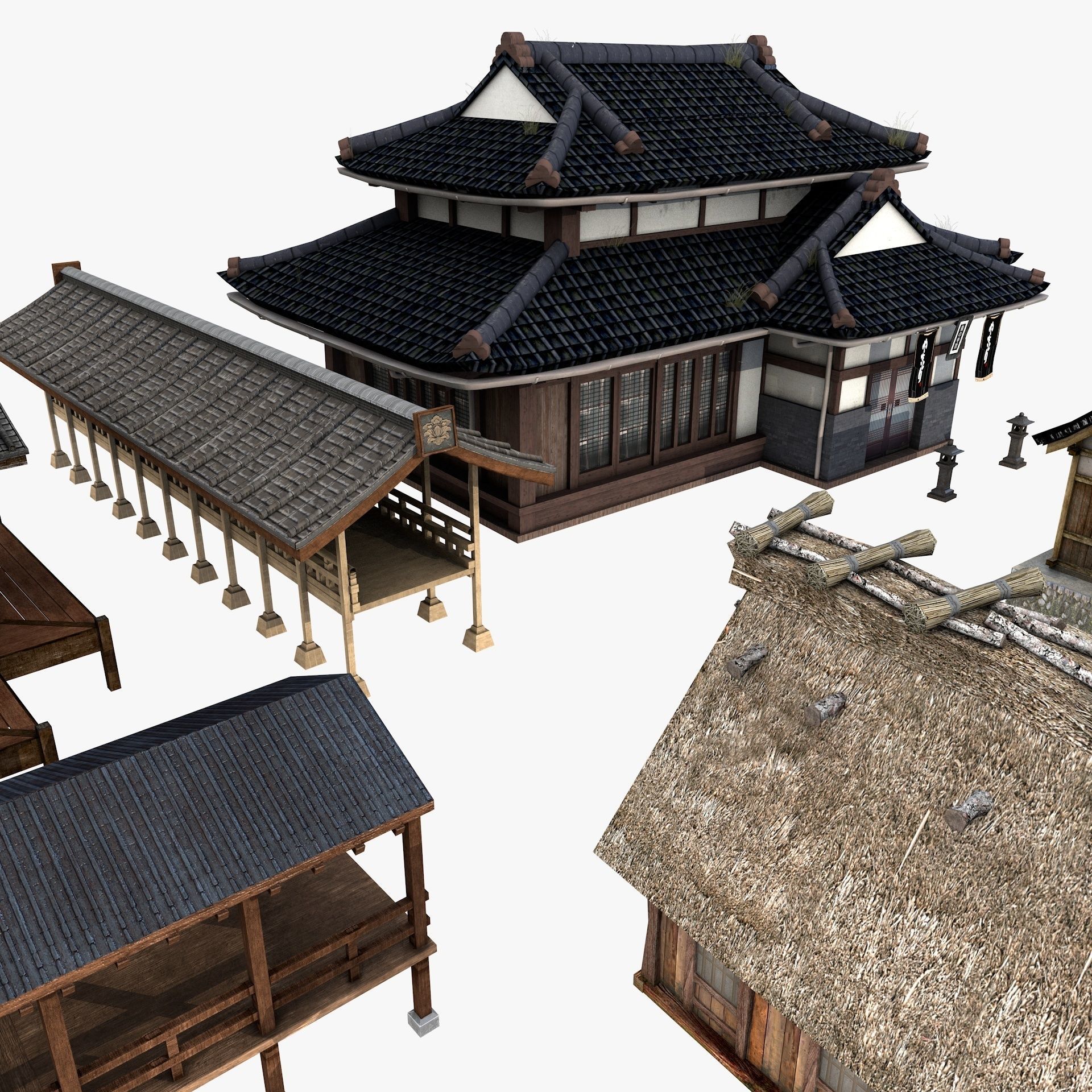 Ancient Japanese Village Collection Low-poly 3D model_3