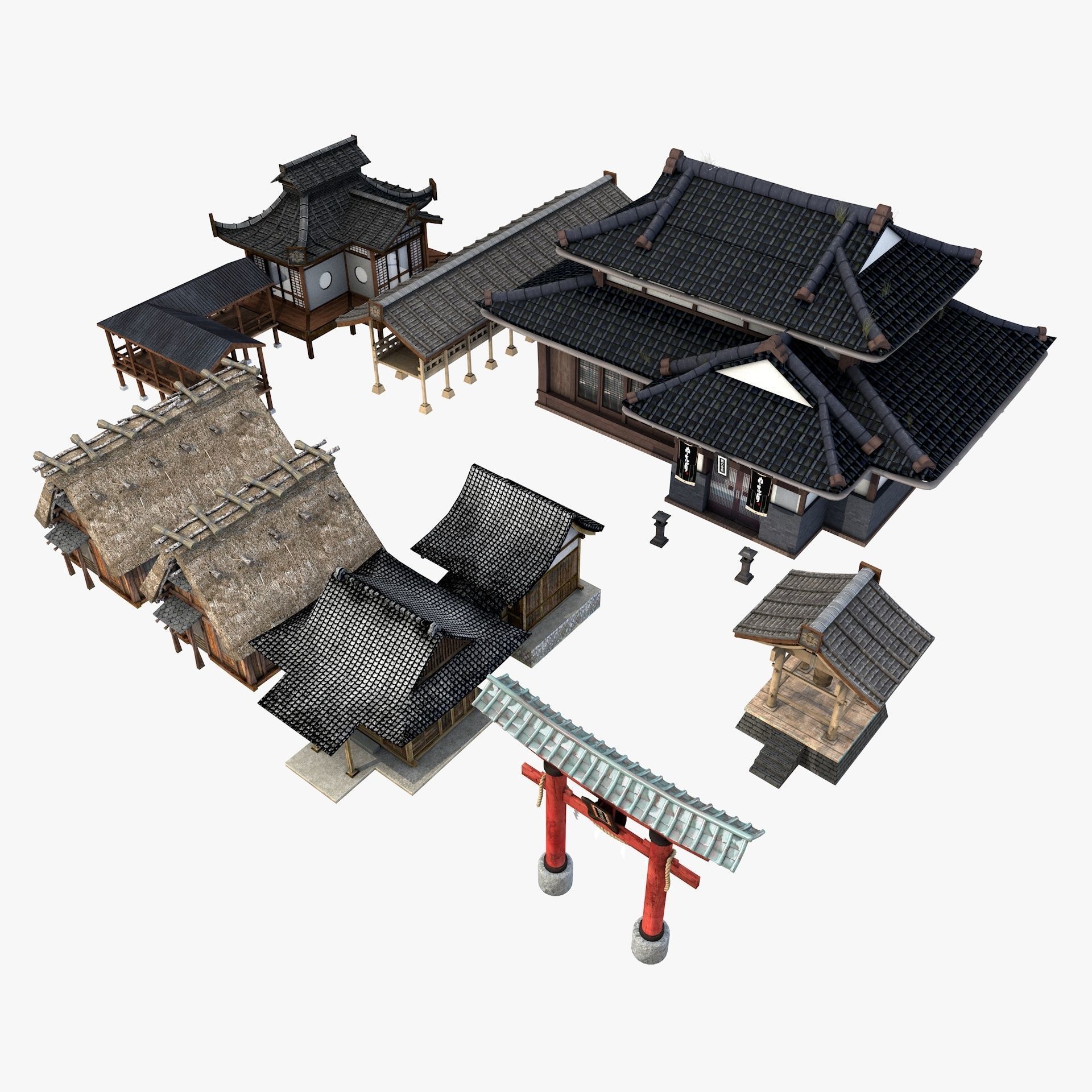 Ancient Japanese Village Collection Low-poly 3D model_4