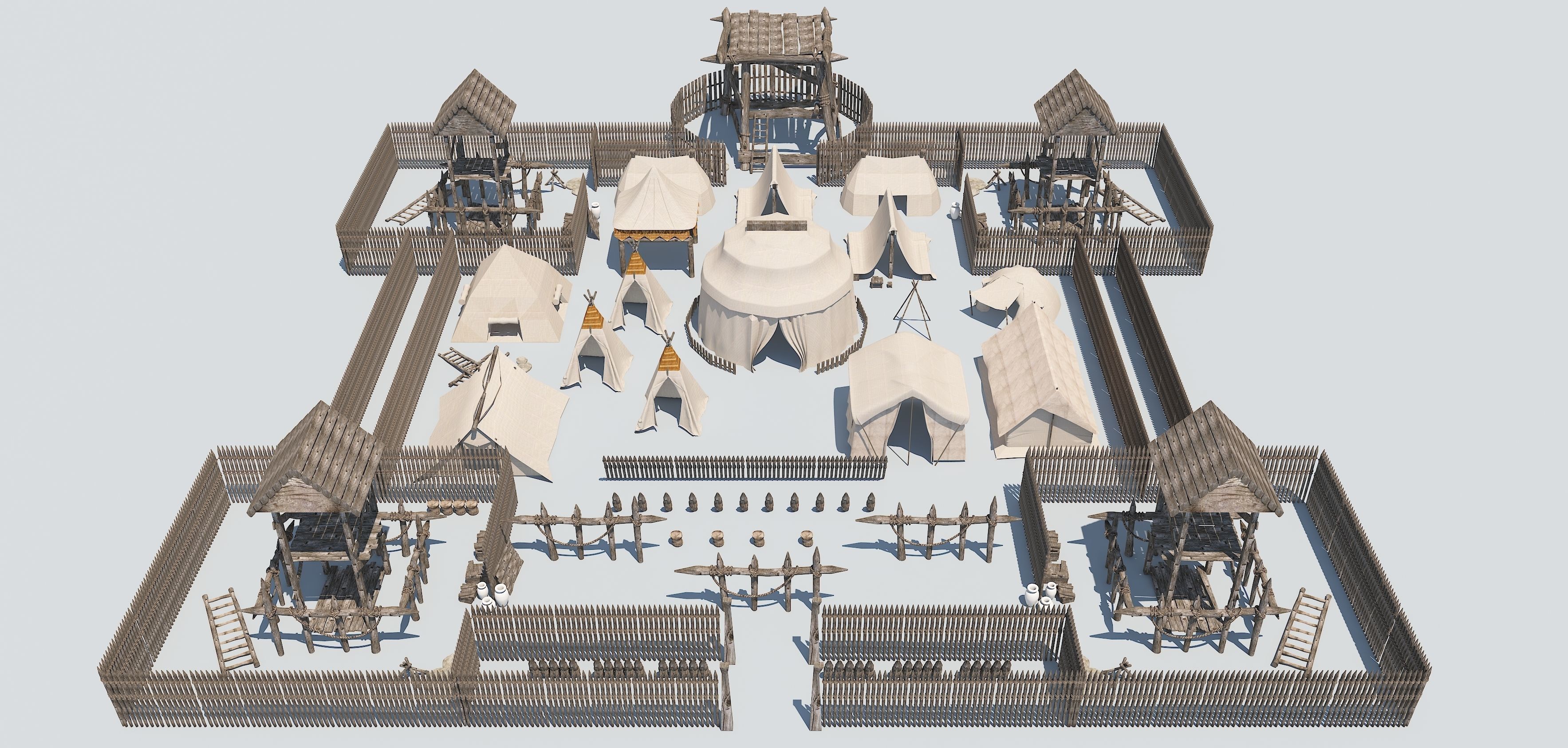 Set of medieval campaigns assets Low-poly 3D model_2