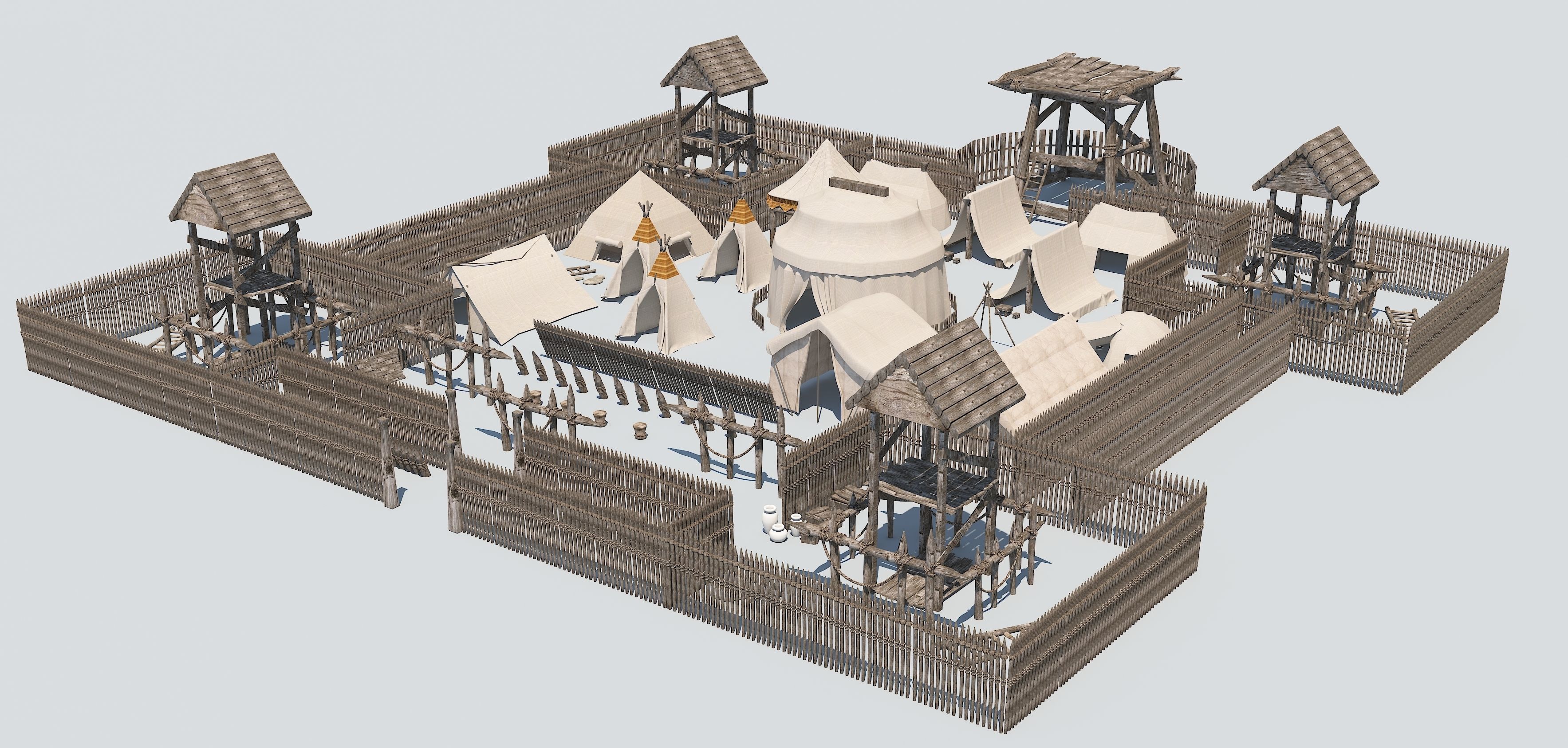 Set of medieval campaigns assets Low-poly 3D model_1