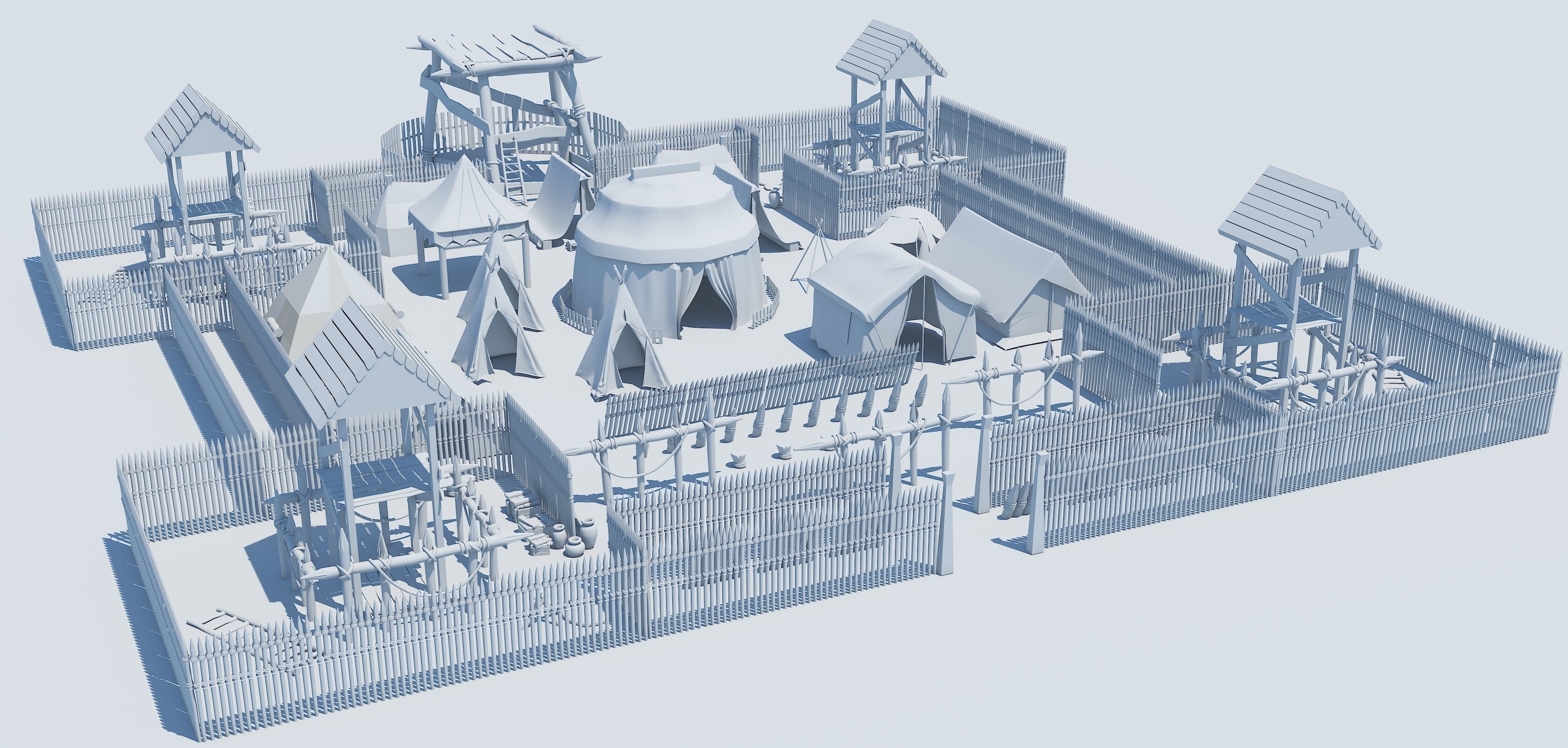 Set of medieval campaigns assets Low-poly 3D model_5