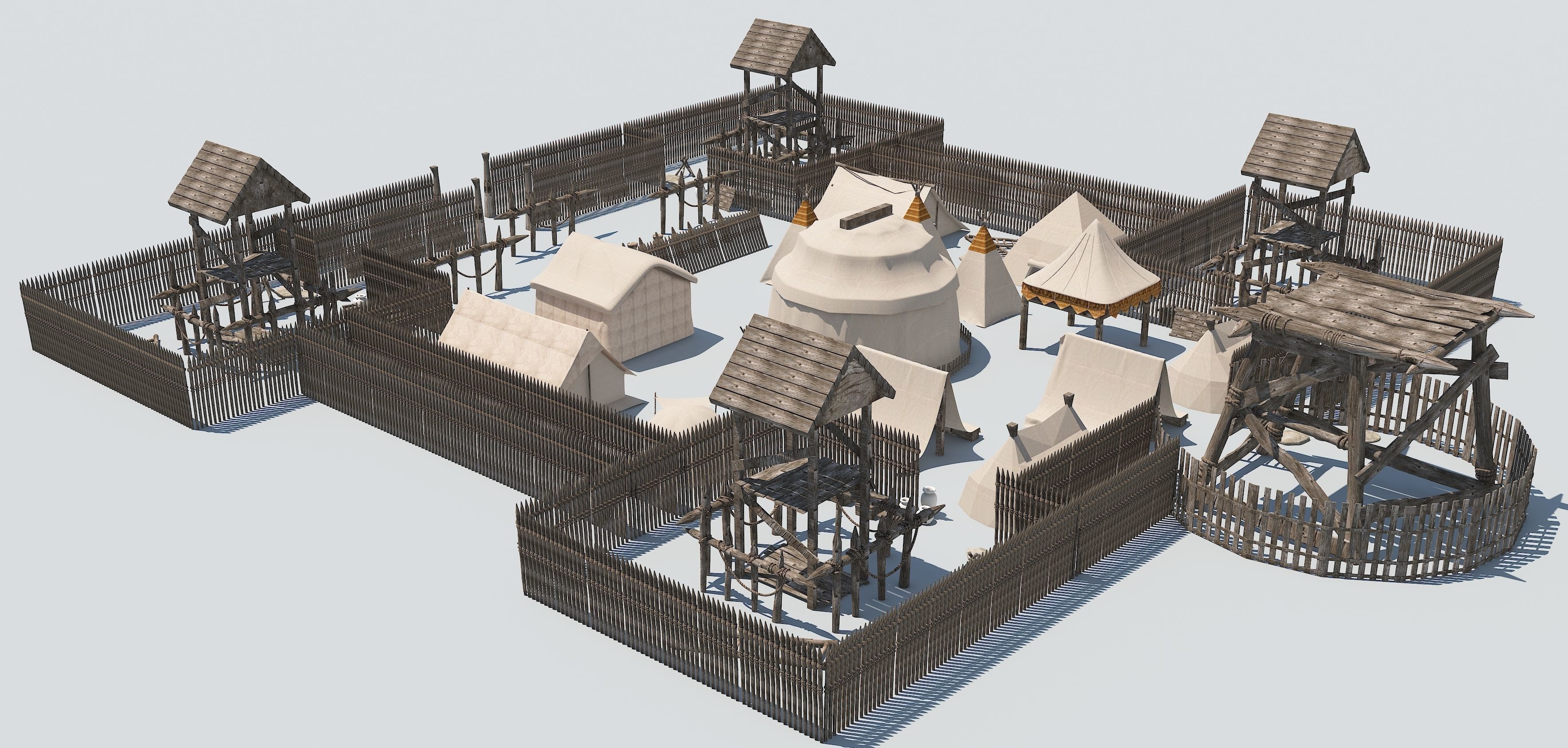 Set of medieval campaigns assets Low-poly 3D model_3