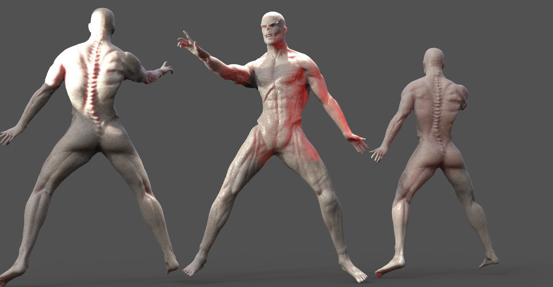 Zombie Warrior anatomy Action pose 3D model_1