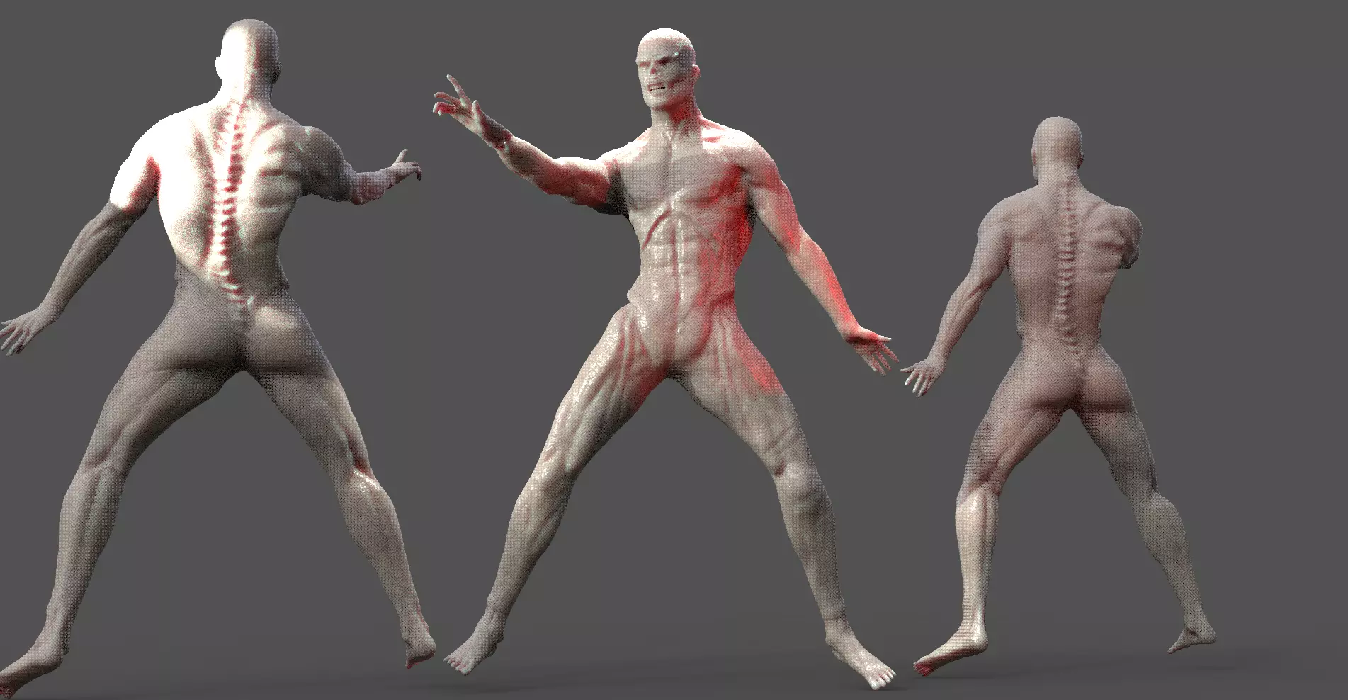 Zombie Warrior anatomy Action pose 3D model_0