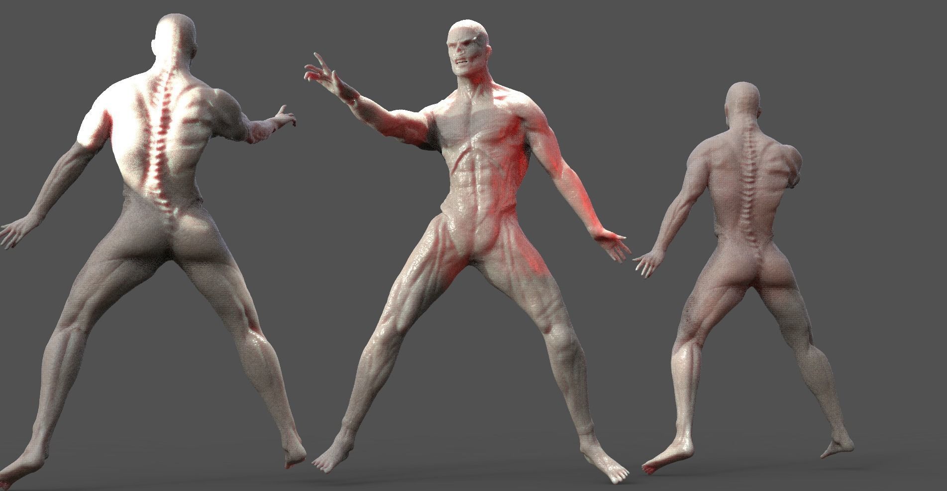 Zombie Warrior anatomy Action pose 3D model_2