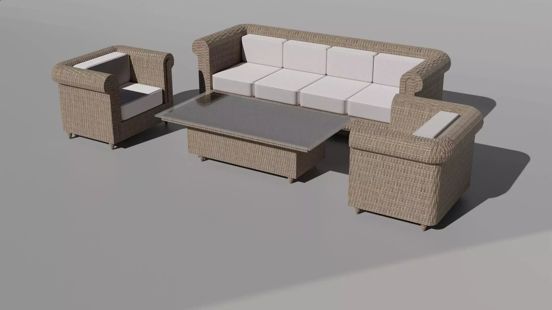 Wicker Garden Furniture glass table 3D model