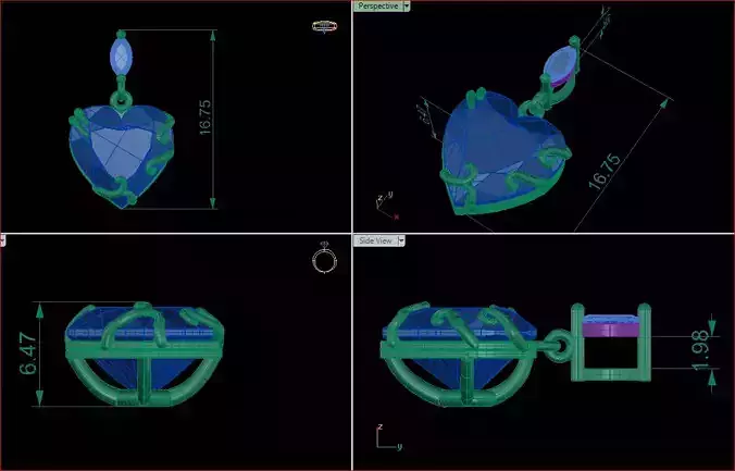 Heart Pendant Designs with Stones 3D Printable file