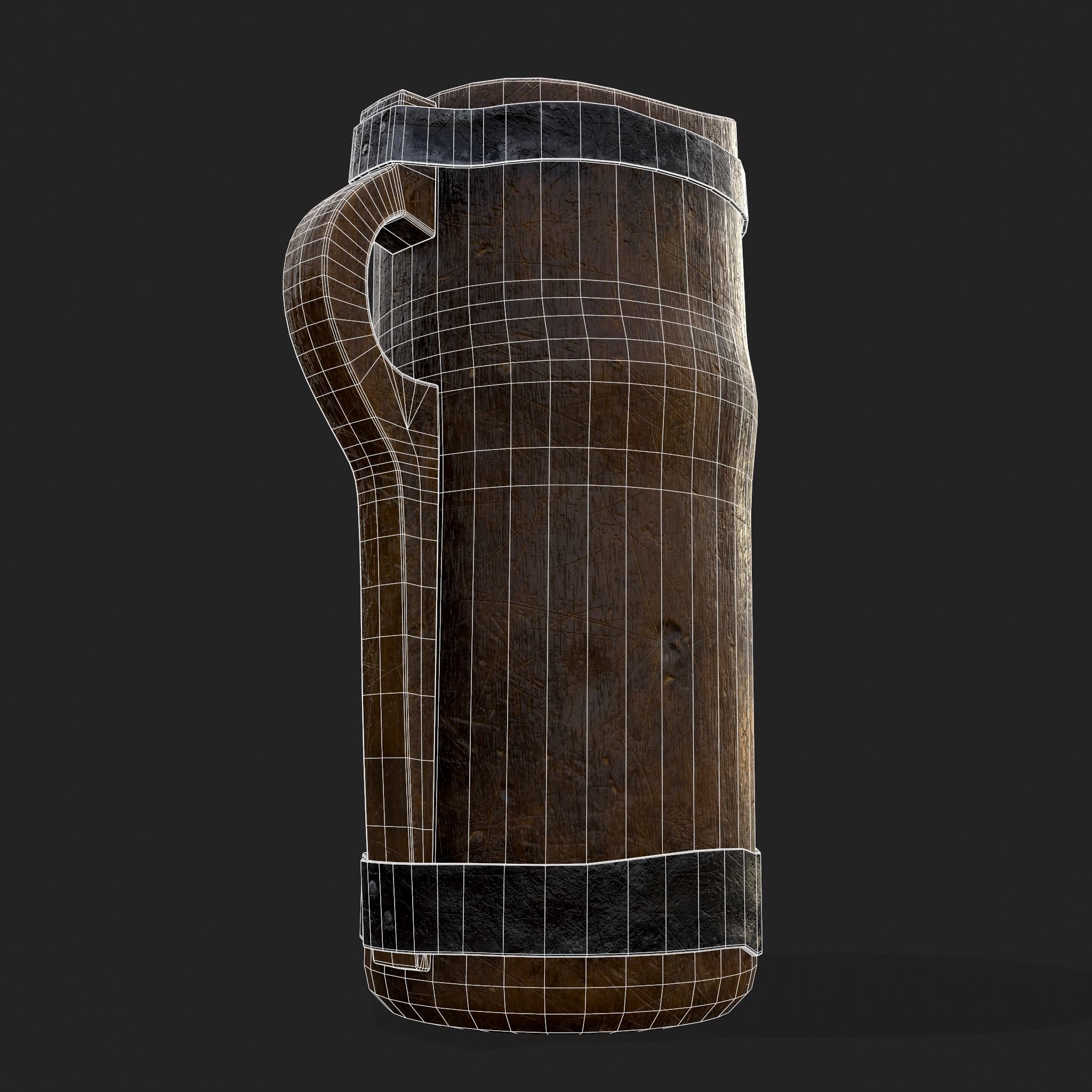 Rustic Wooden Beer Pitcher Low-poly 3D model_2