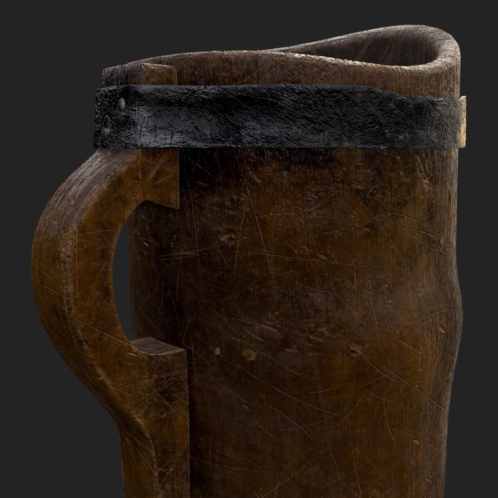 Rustic Wooden Beer Pitcher Low-poly 3D model_13