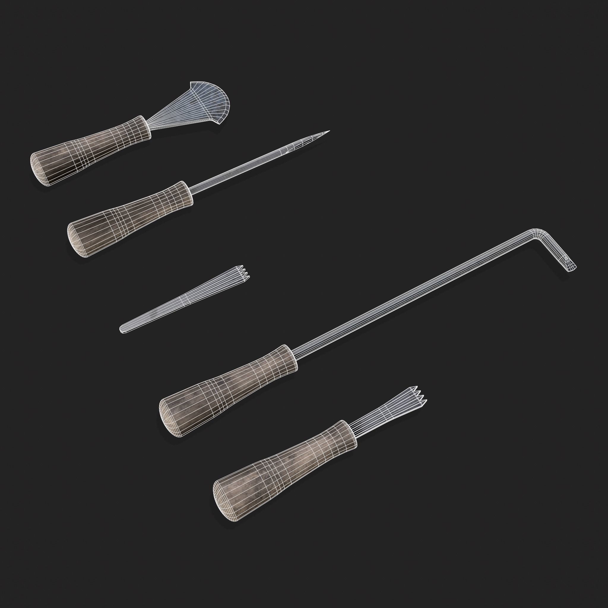 Leather Working Hand Tools Low-poly 3D model_4