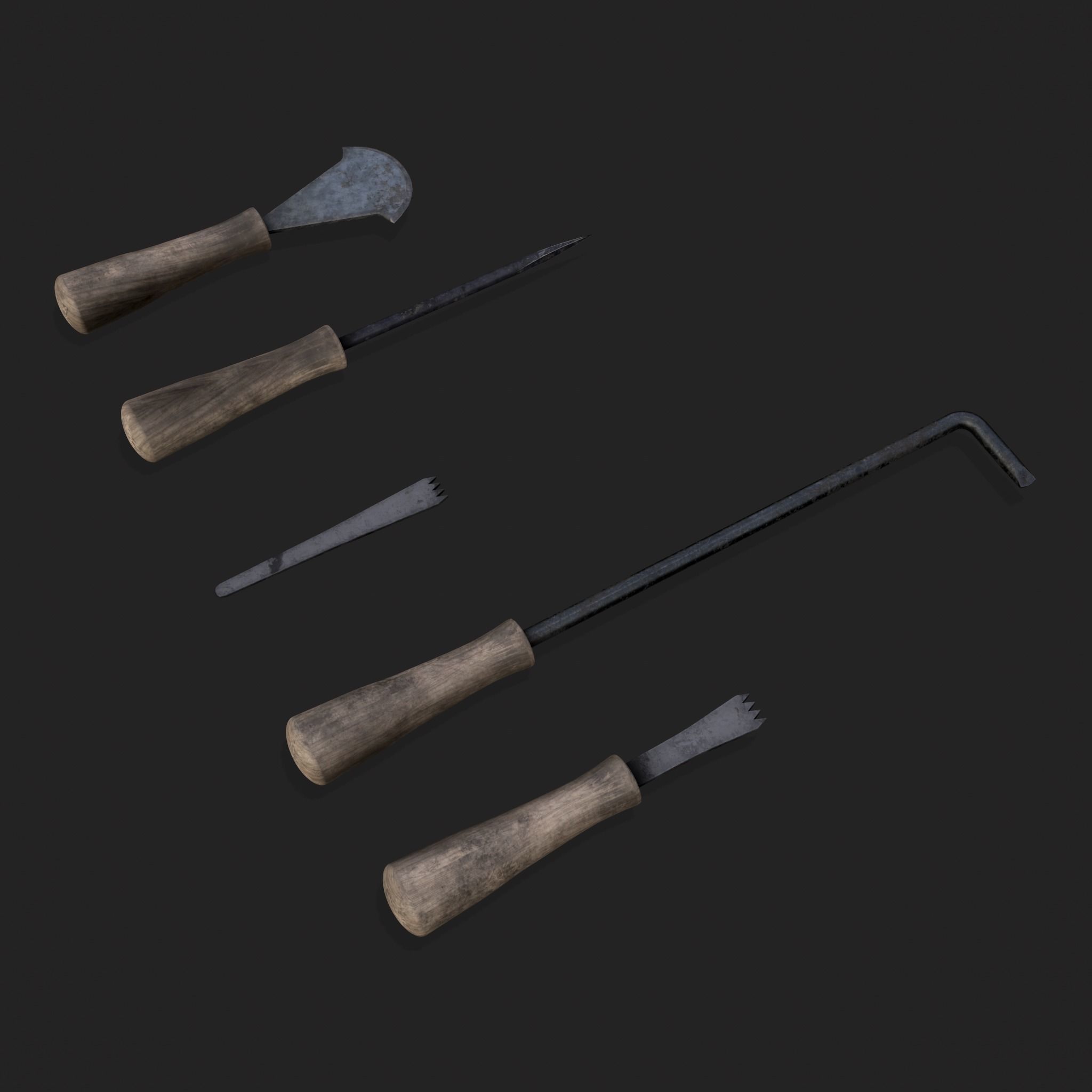 Leather Working Hand Tools Low-poly 3D model_3