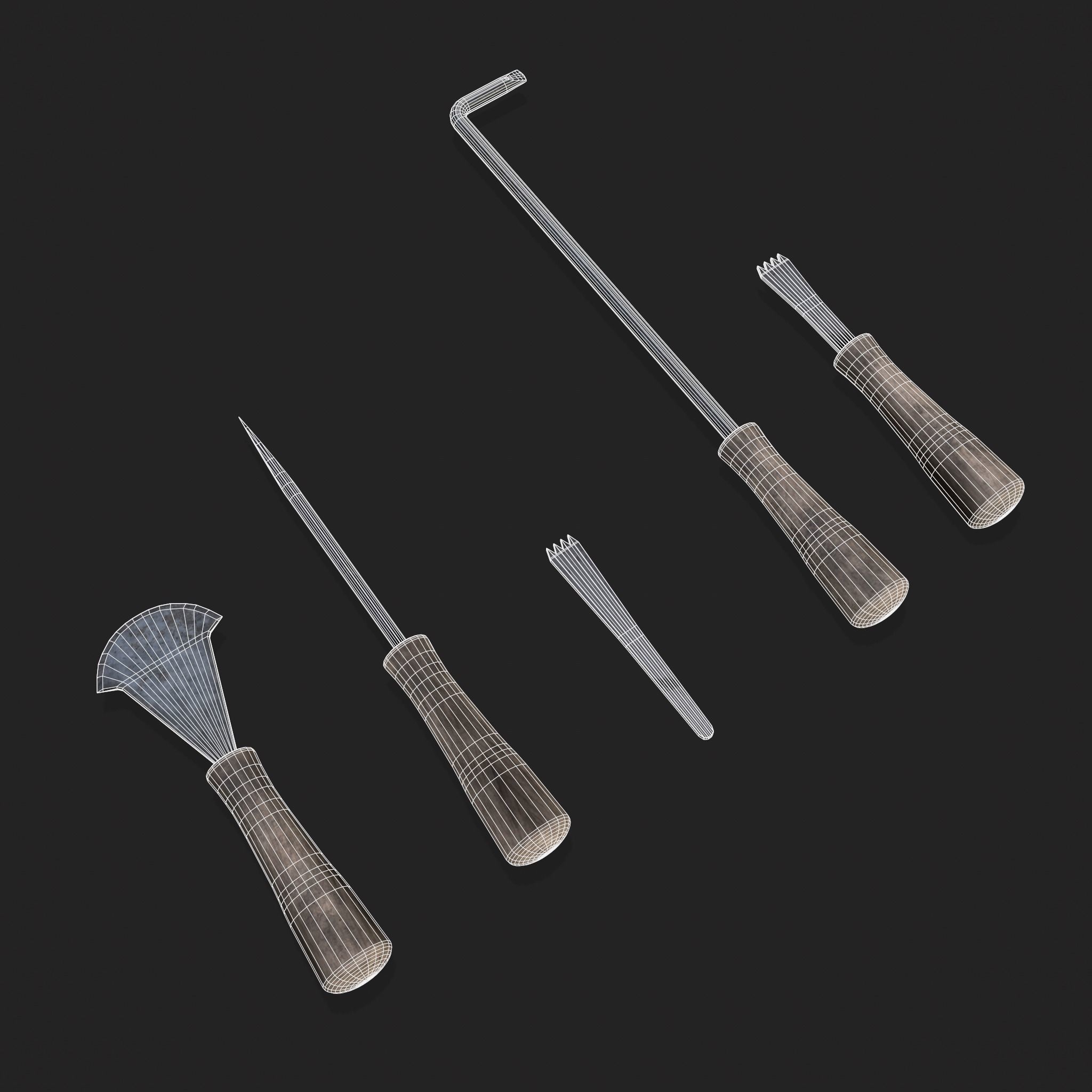 Leather Working Hand Tools Low-poly 3D model_2