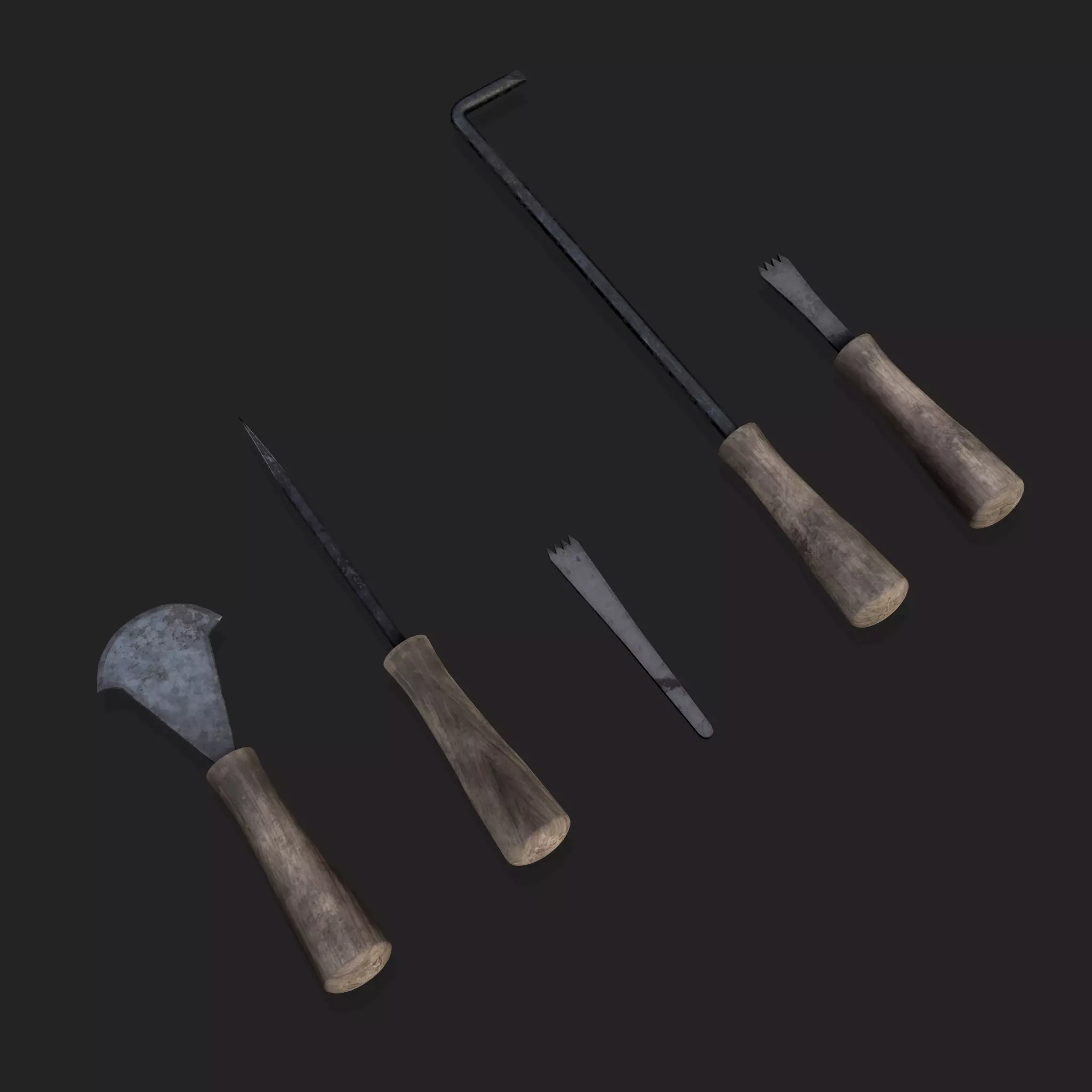 Leather Working Hand Tools Low-poly 3D model_0
