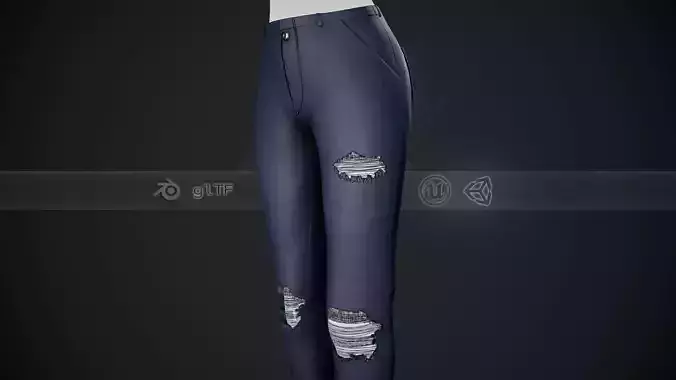 Female Dark Blue Ripped Jeans Pants Style 2